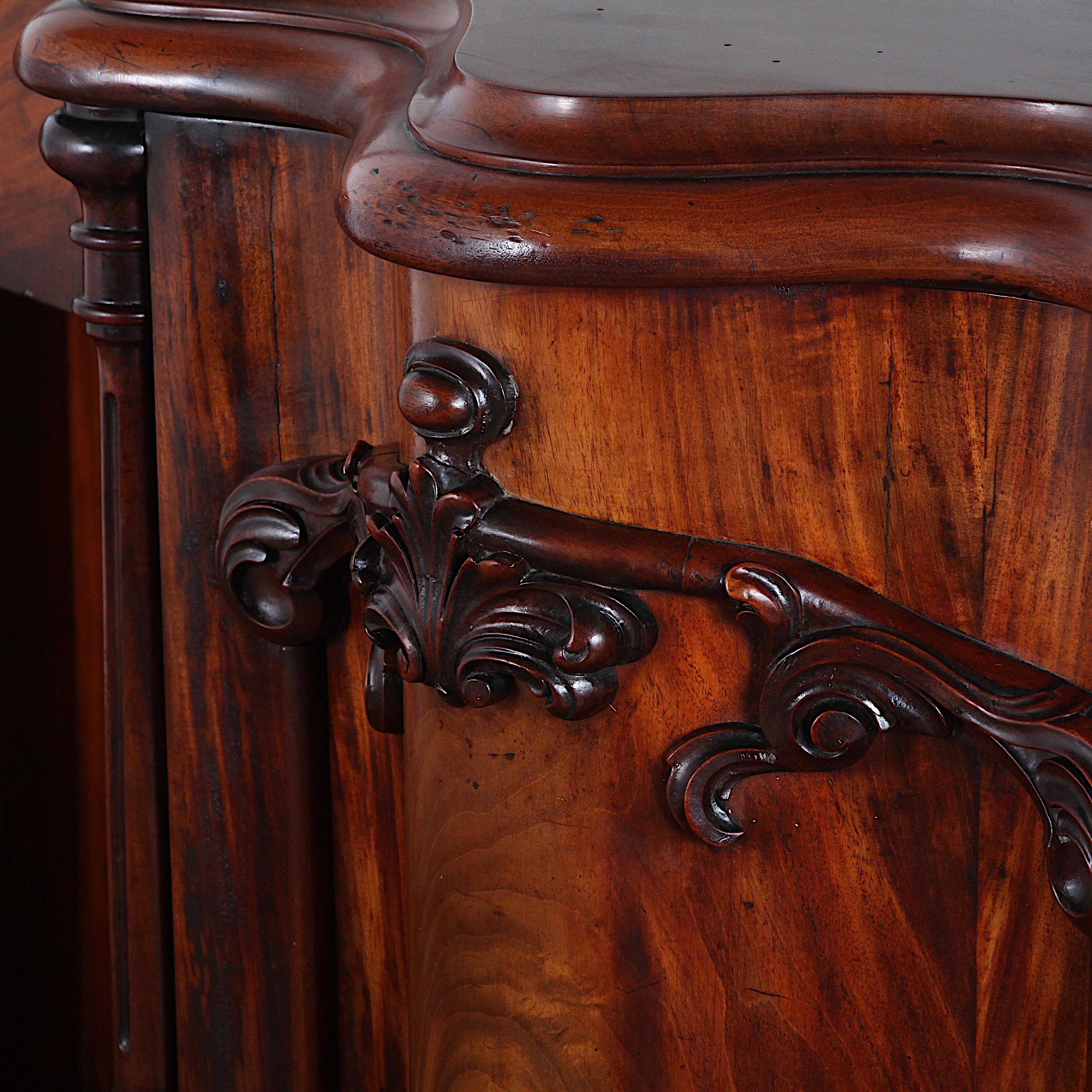 19th Century English Victorian Flame Mahogany Sideboard Buffet 4