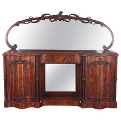 19th Century English Victorian Flame Mahogany Sideboard Buffet