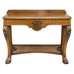 19th Century English Victorian Golden Tiger Oak Entryway Console Table