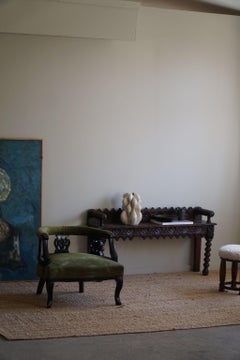 19th Century English Victorian Hall Bench in Oak, Bobbin Turned Legs