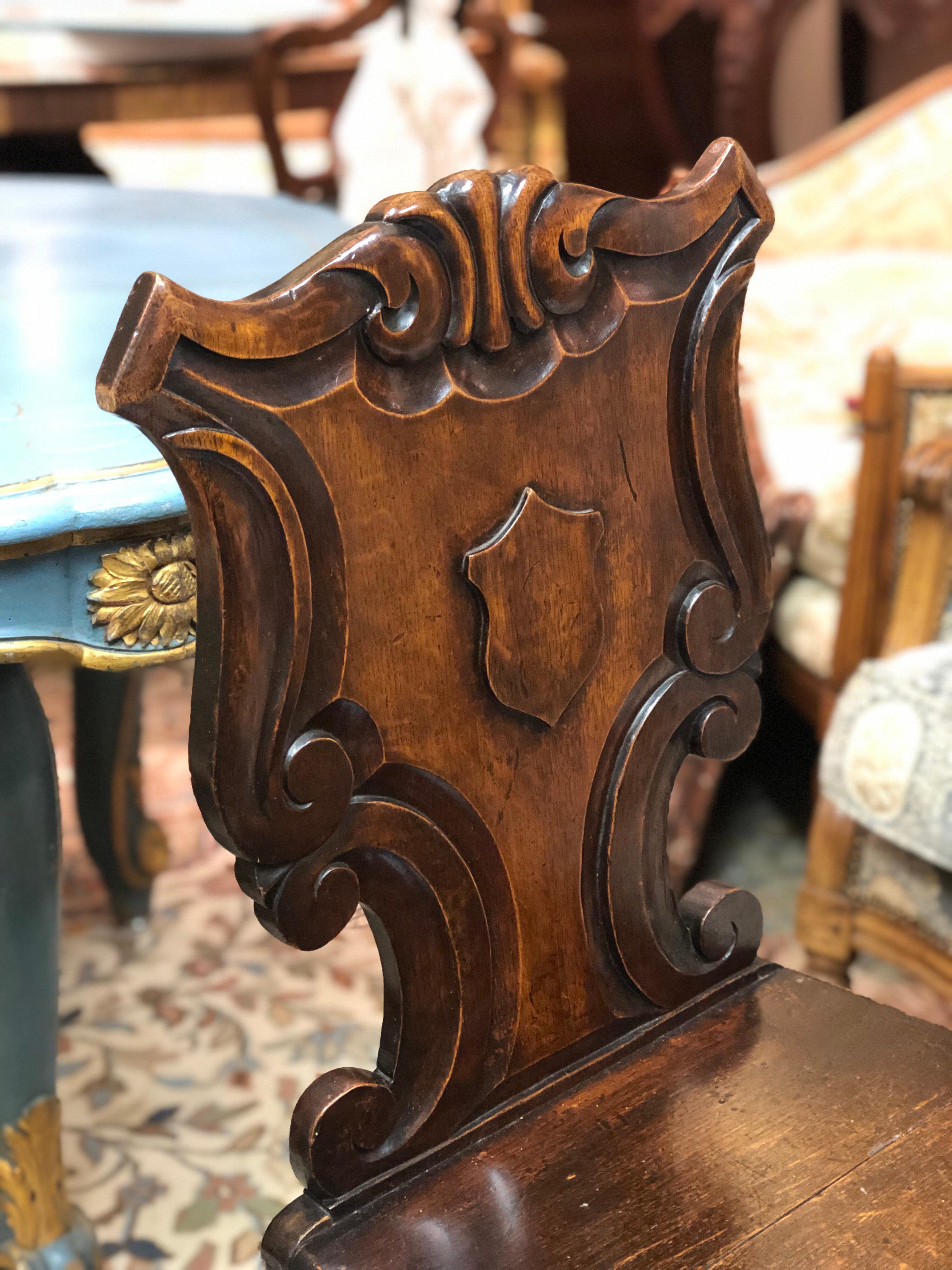 Hand-Carved 19th Century English Victorian Hand Carved Oak Hall Chairs For Sale