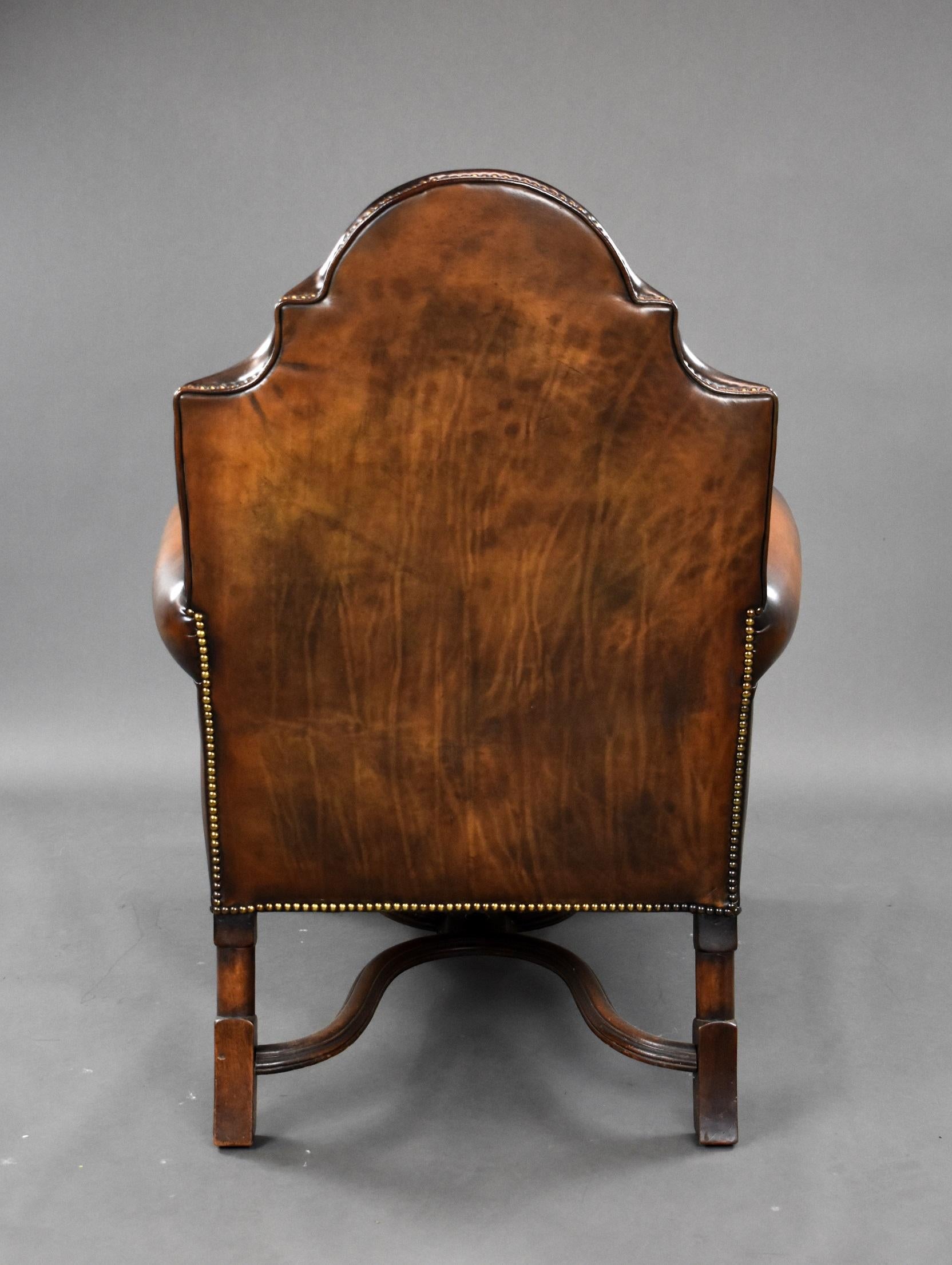 19th Century English Victorian Hand Dyed Leather Wing Back Armchair For Sale 7