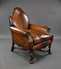 19th Century English Victorian Hand Dyed Leather Wing Back Armchair