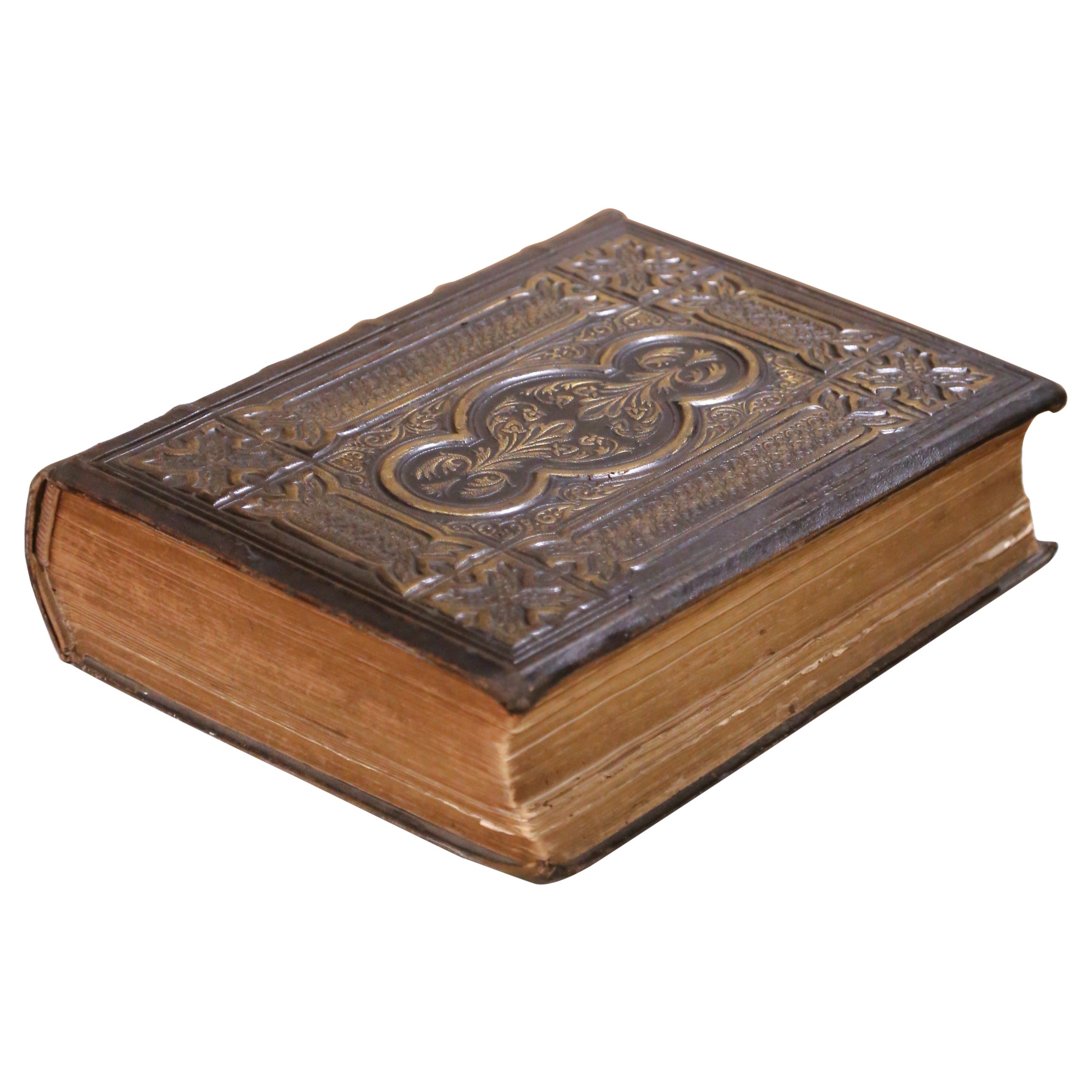 Bible de famille nationale illustrée victorienne du 19e siècle avec pages dorées en vente