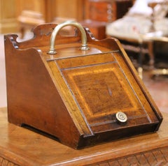 19th Century English Victorian Inlaid Walnut Coal Scuttle with Brass Handle