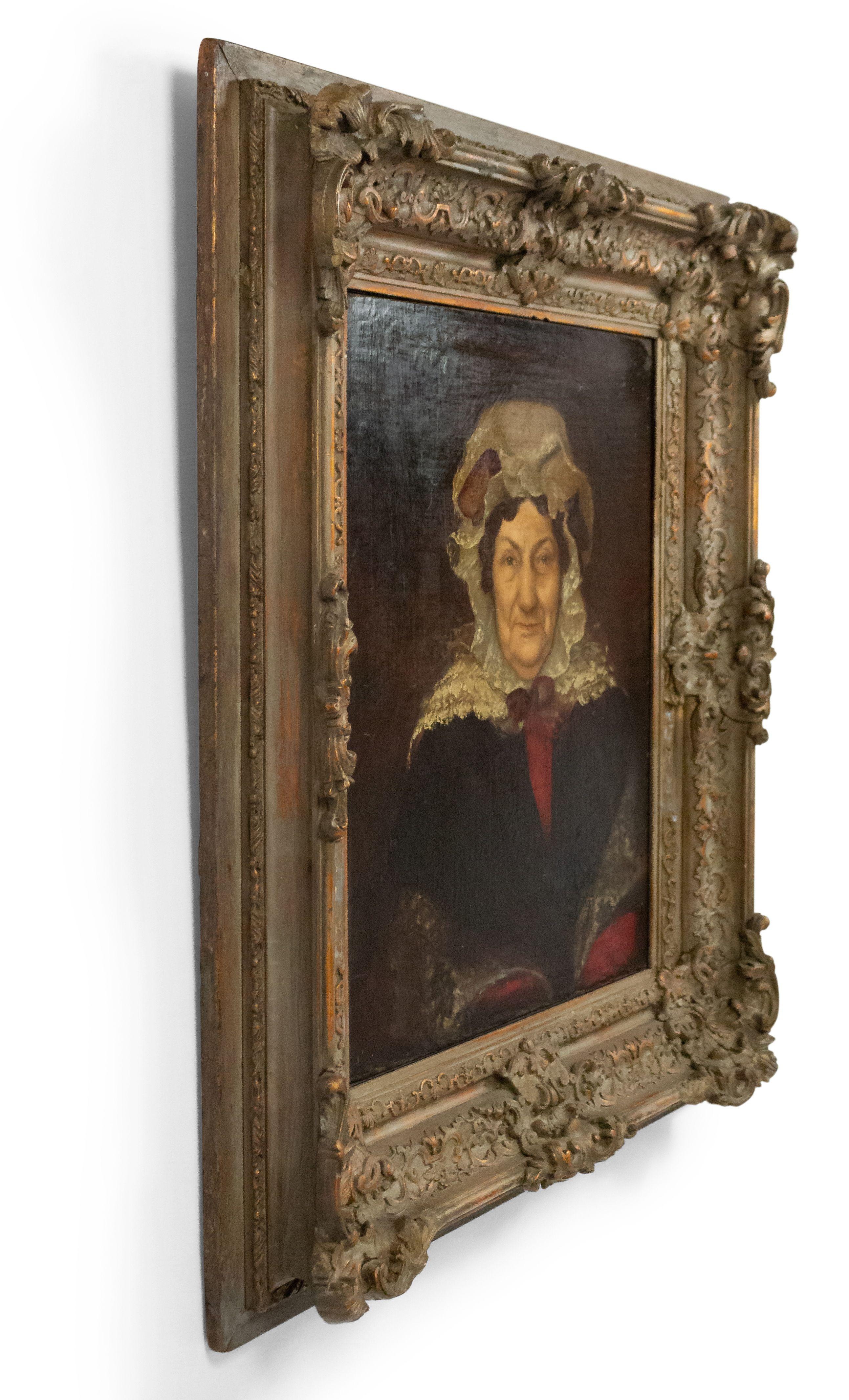 Canvas 19th Century English Victorian Lady in Lace Portrait For Sale