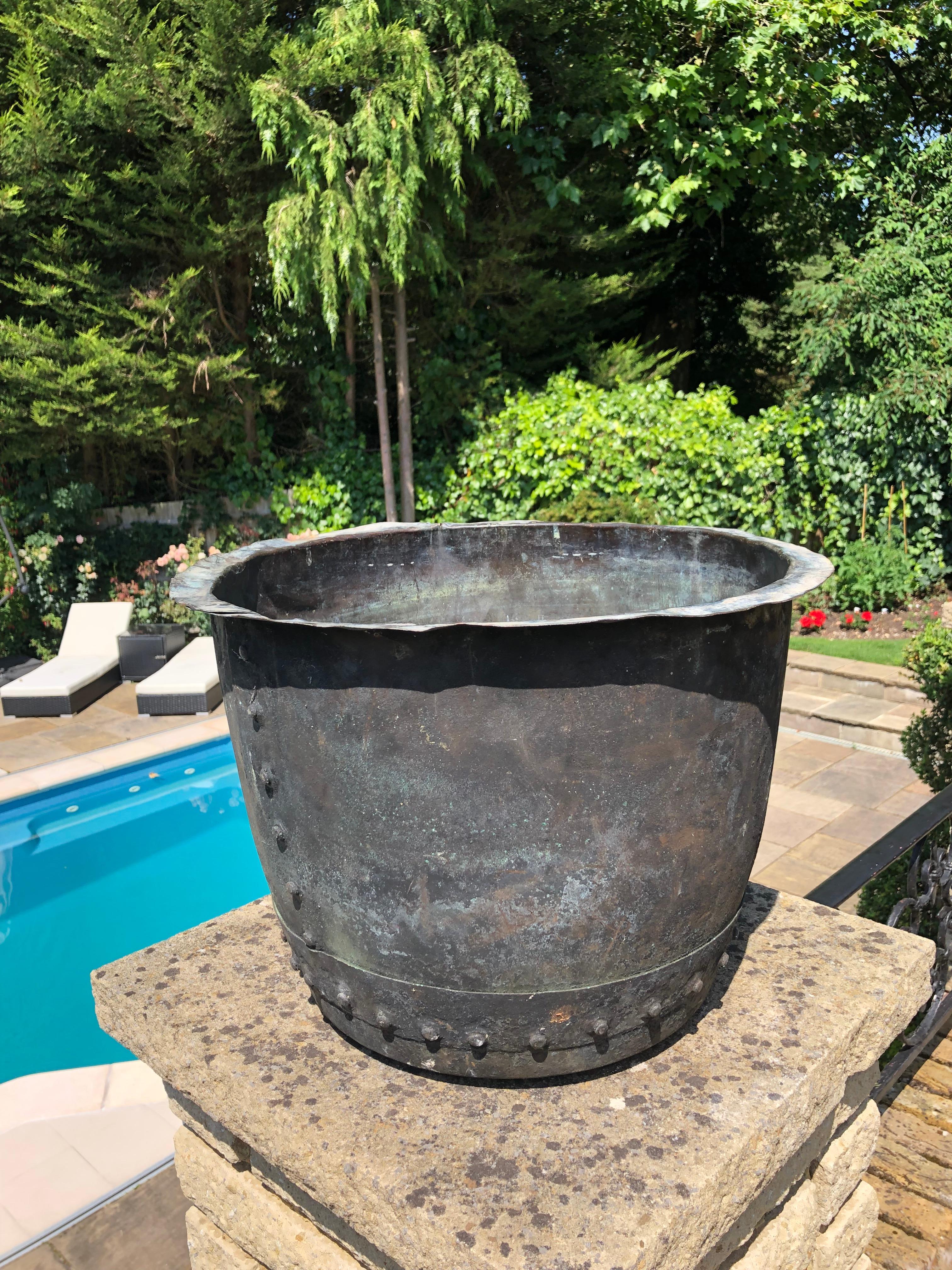 19th Century English Victorian Large Riveted Copper Planter 14