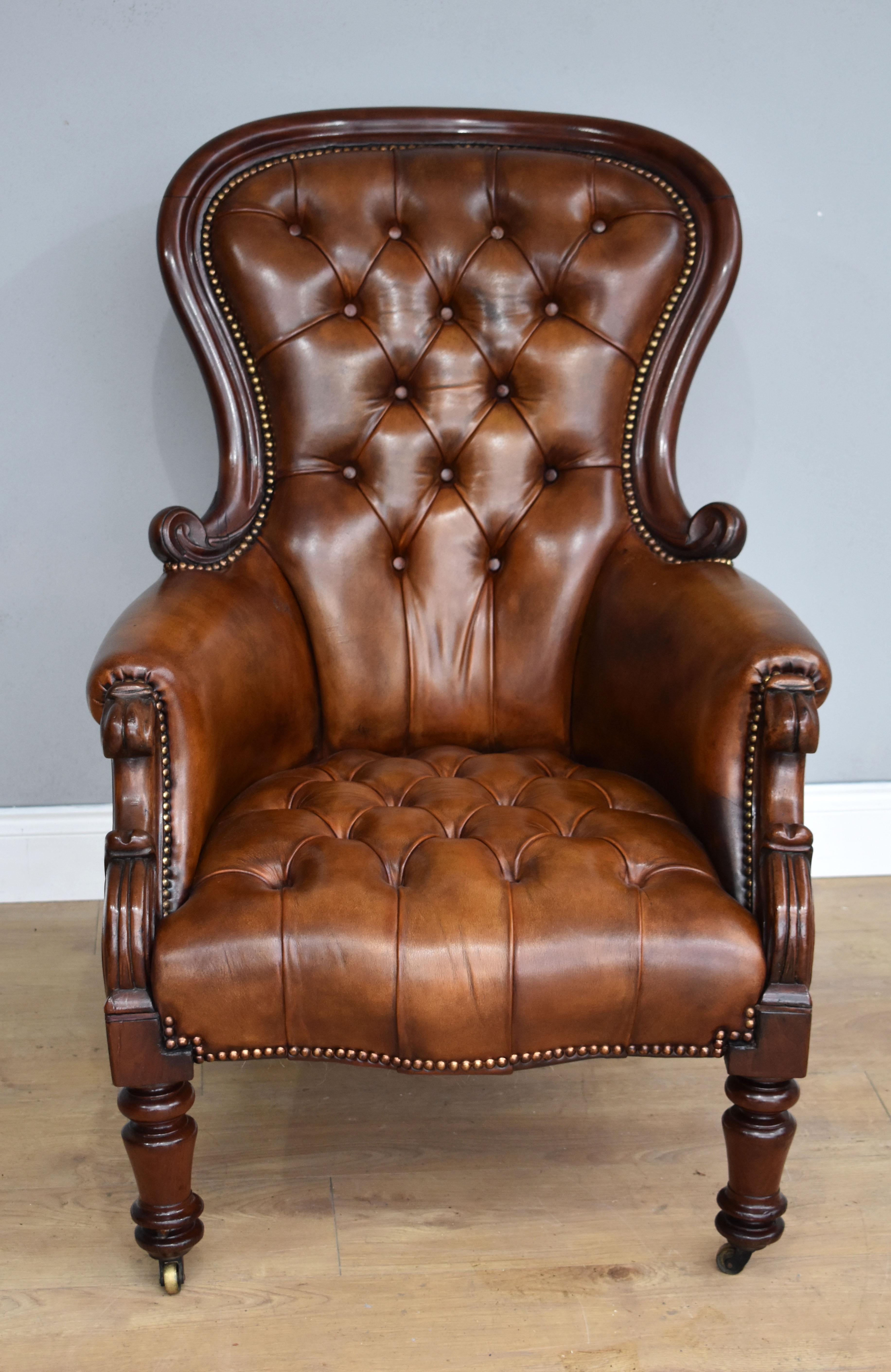 For sale is a good quality Victorian leather armchair, with a 