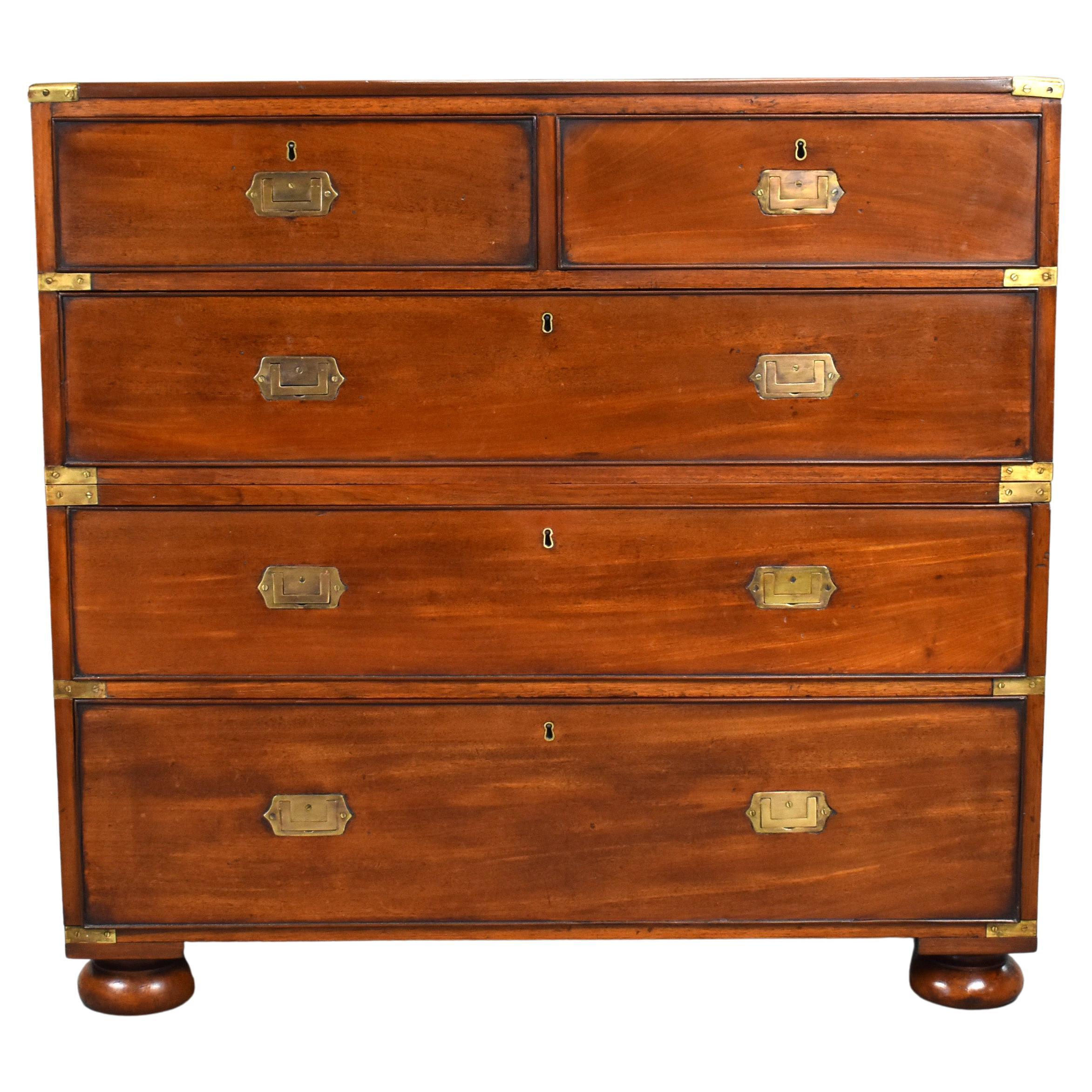 19th Century English Victorian Mahogany Campaign Style Chest For Sale