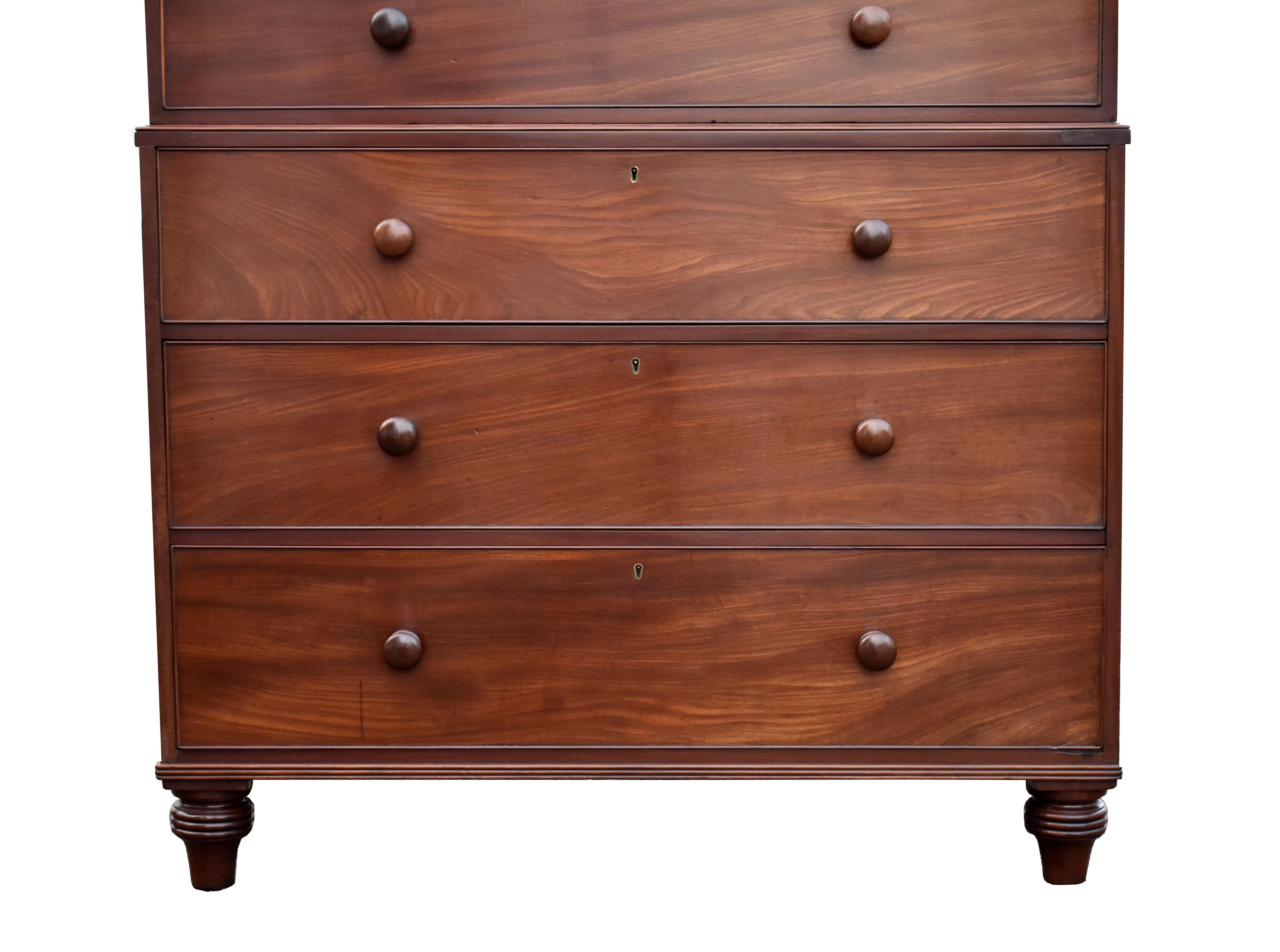 19th Century English Victorian Mahogany Chest on Chest In Good Condition For Sale In Chelmsford, Essex