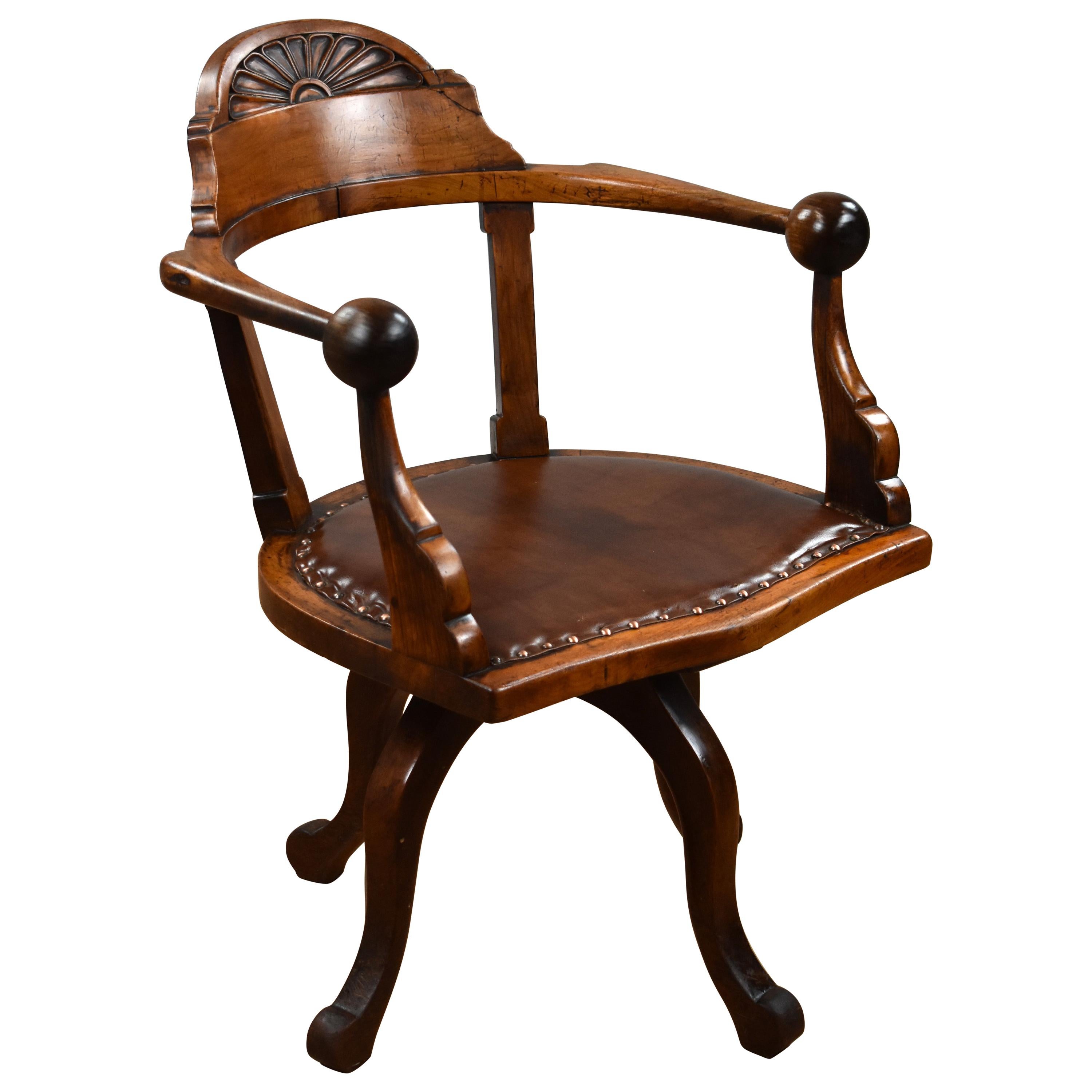 19th Century English Victorian Mahogany Desk Chair For Sale