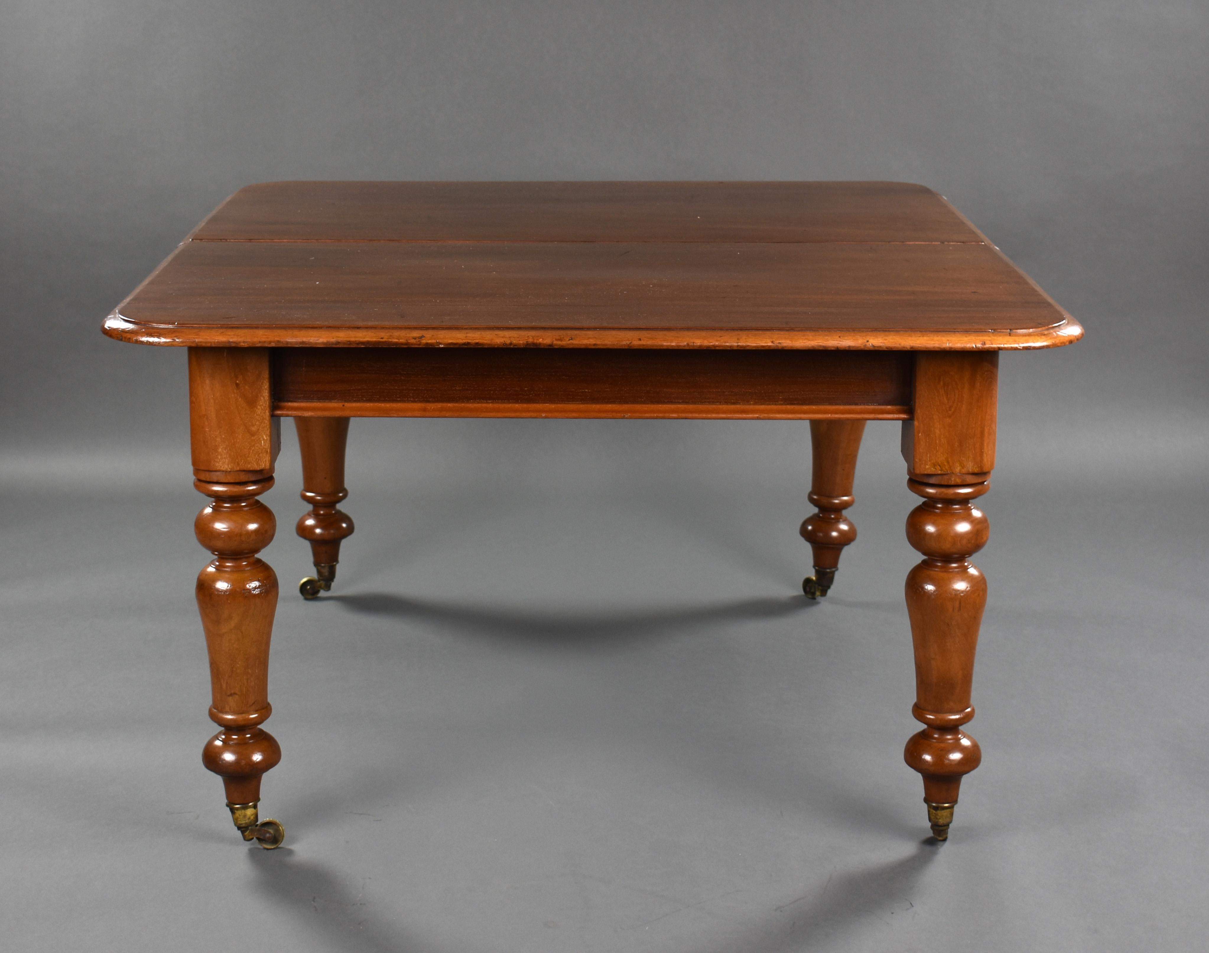 For sale is a good quality Victorian mahogany dining table, having two additional leaves, standing on elegant turned legs raised on castors. The table remains in very good condition for its age. 

Measures: Length (extended): 230cm Depth: 122cm