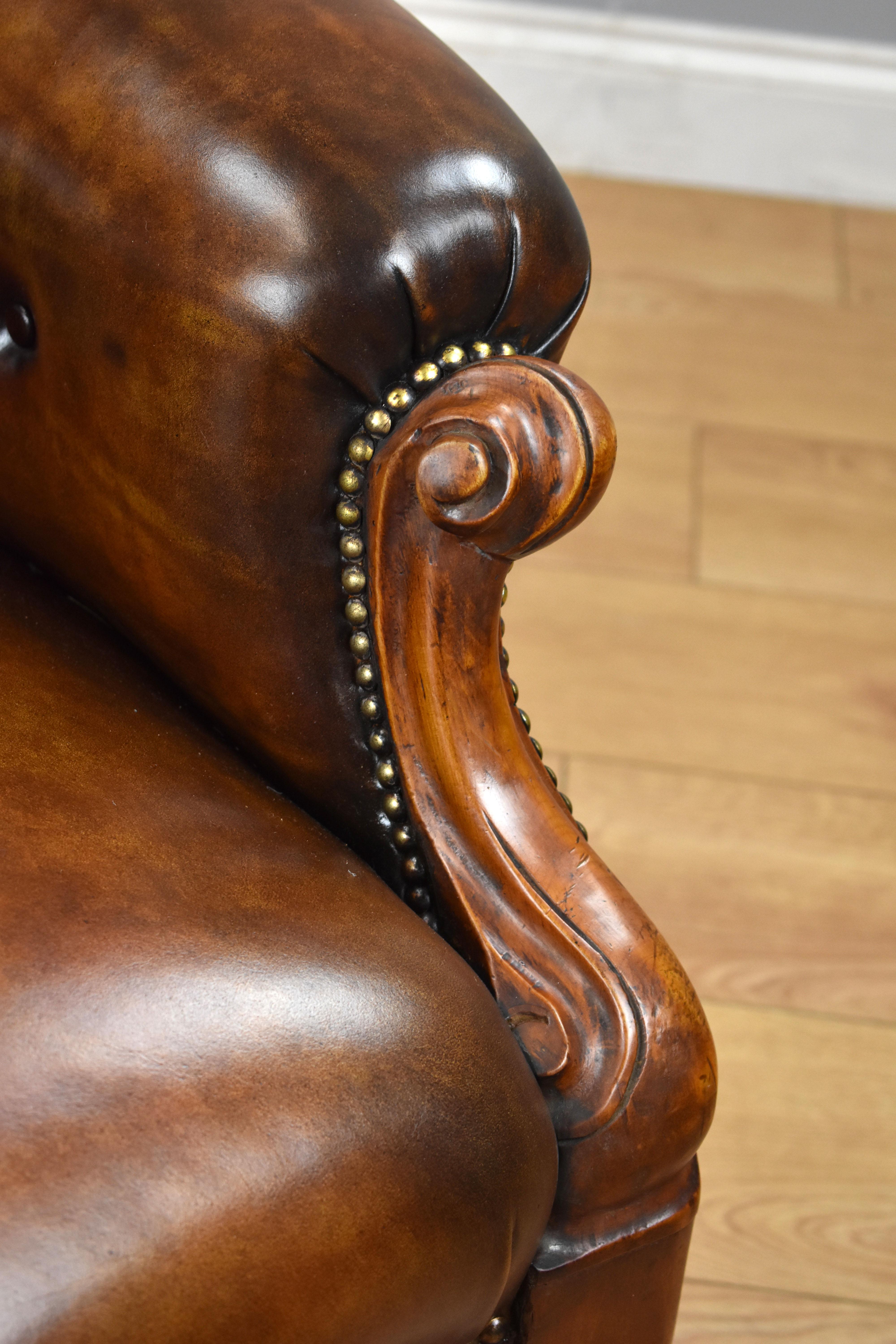19th Century English Victorian Mahogany Hand Dyed Leather Armchair 6