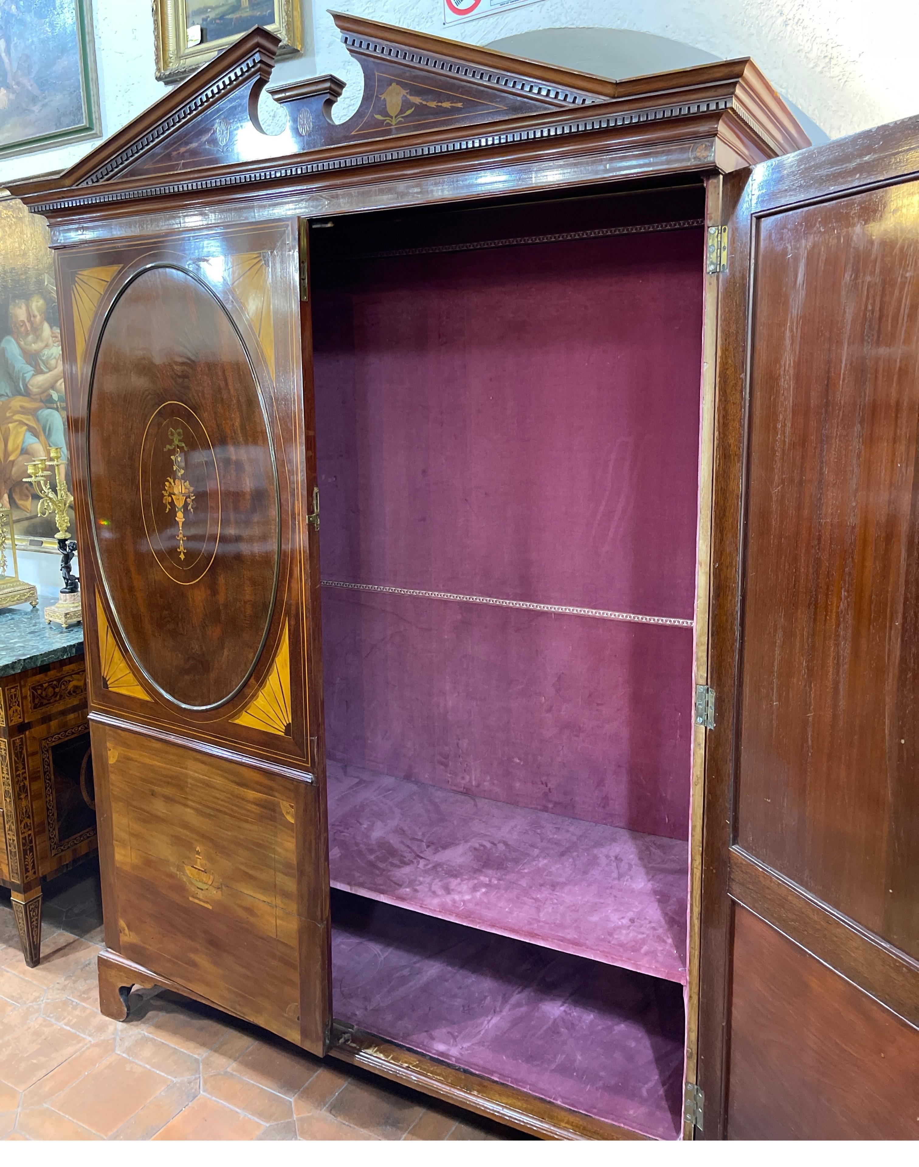 19th Century English Victorian Mahogany Inlaid Wardrobes Armoires, 1850 For Sale 5