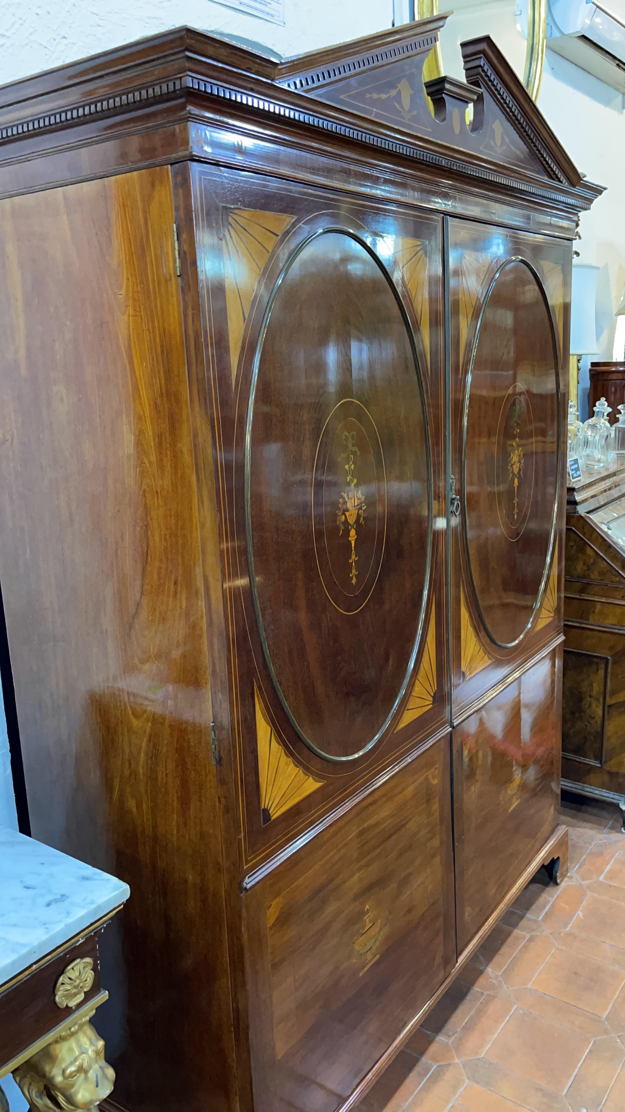 Early Victorian 19th Century English Victorian Mahogany Inlaid Wardrobes Armoires, 1850 For Sale