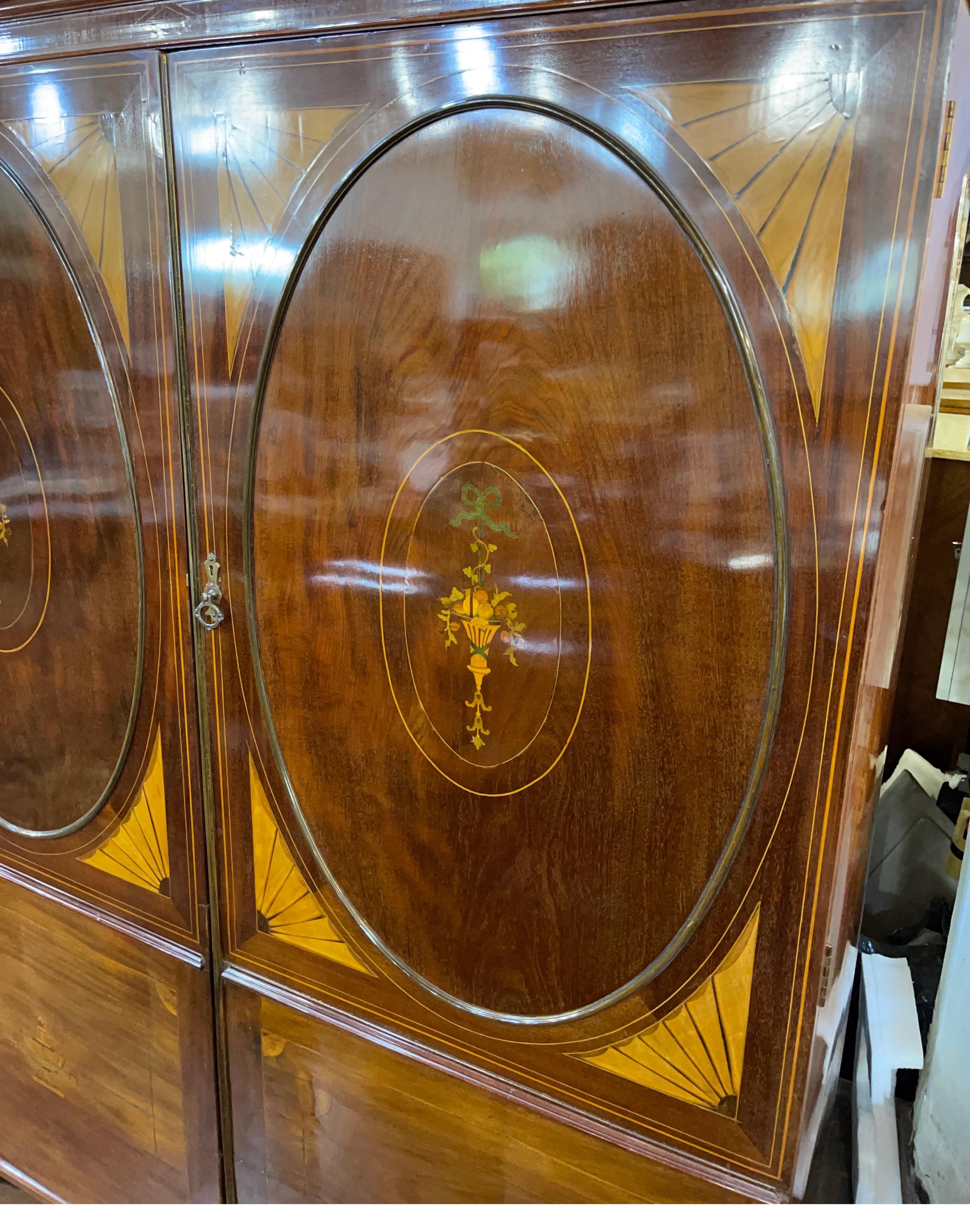 Inlay 19th Century English Victorian Mahogany Inlaid Wardrobes Armoires, 1850 For Sale