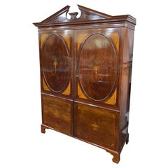 Antique 19th Century English Victorian Mahogany Inlaid Wardrobes Armoires, 1850