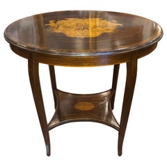 19th Century English Victorian Mahogany Inlay Side Table 1890s