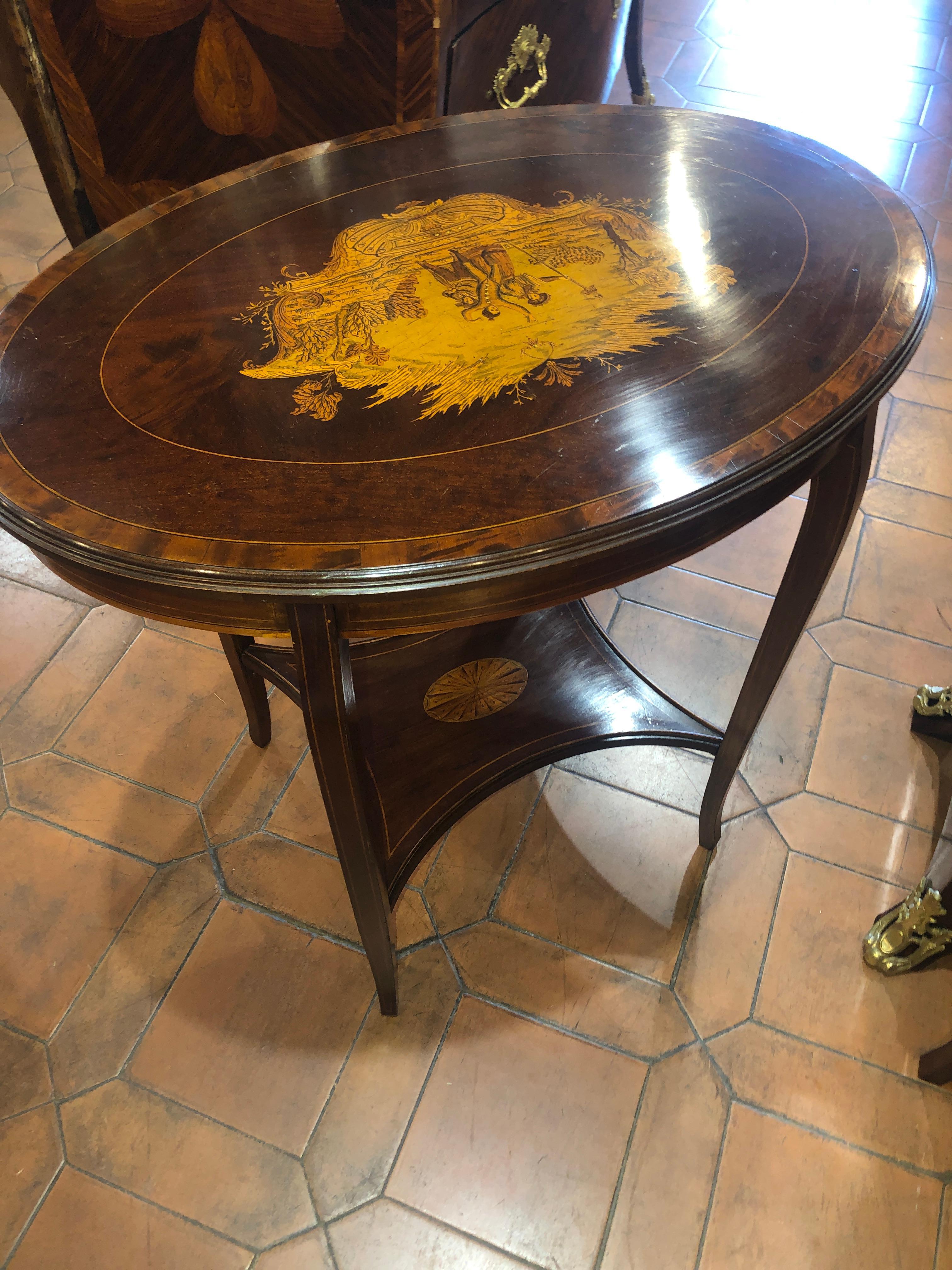 Late Victorian 19th Century English Victorian Mahogany Inlay Side Table 1890s