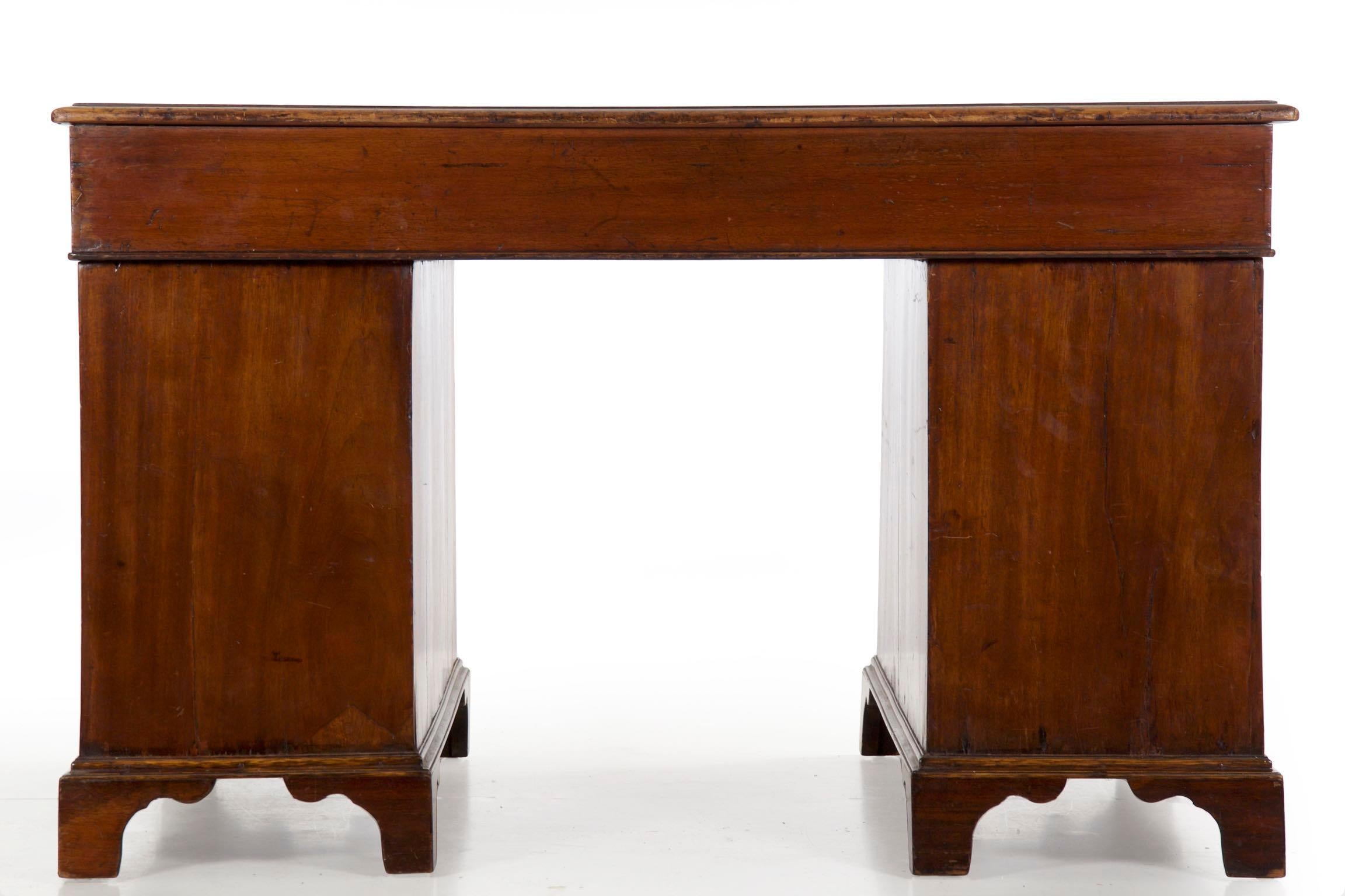 19th Century English Victorian Mahogany Leather Antique Pedestal Desk 13