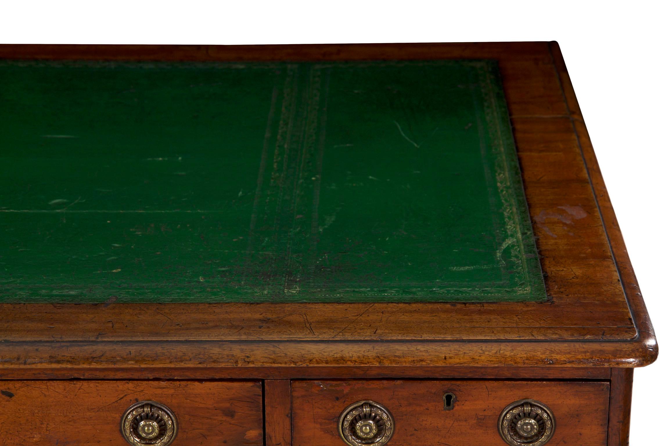 Brass 19th Century English Victorian Mahogany Leather Antique Pedestal Desk