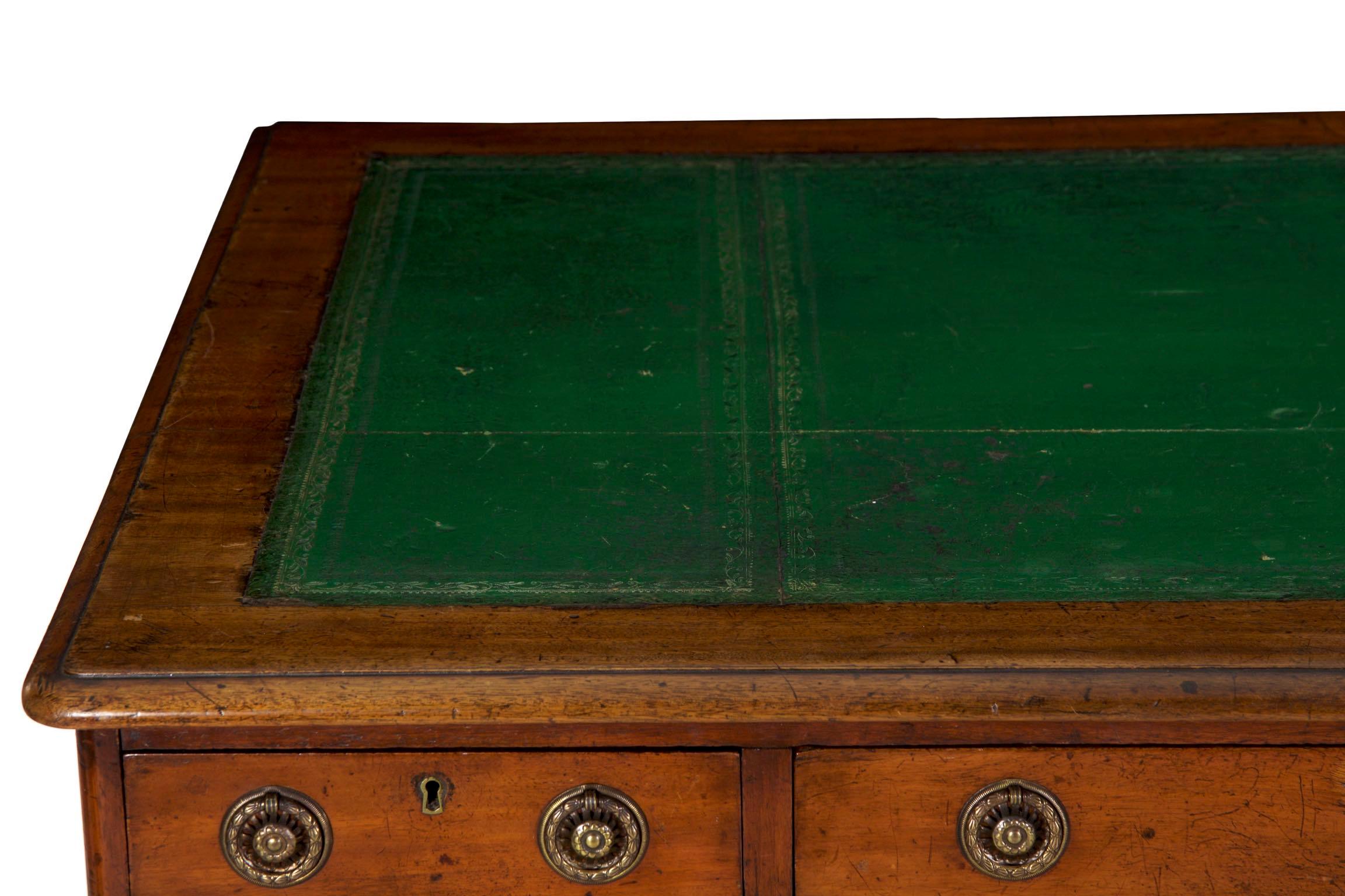 19th Century English Victorian Mahogany Leather Antique Pedestal Desk 1