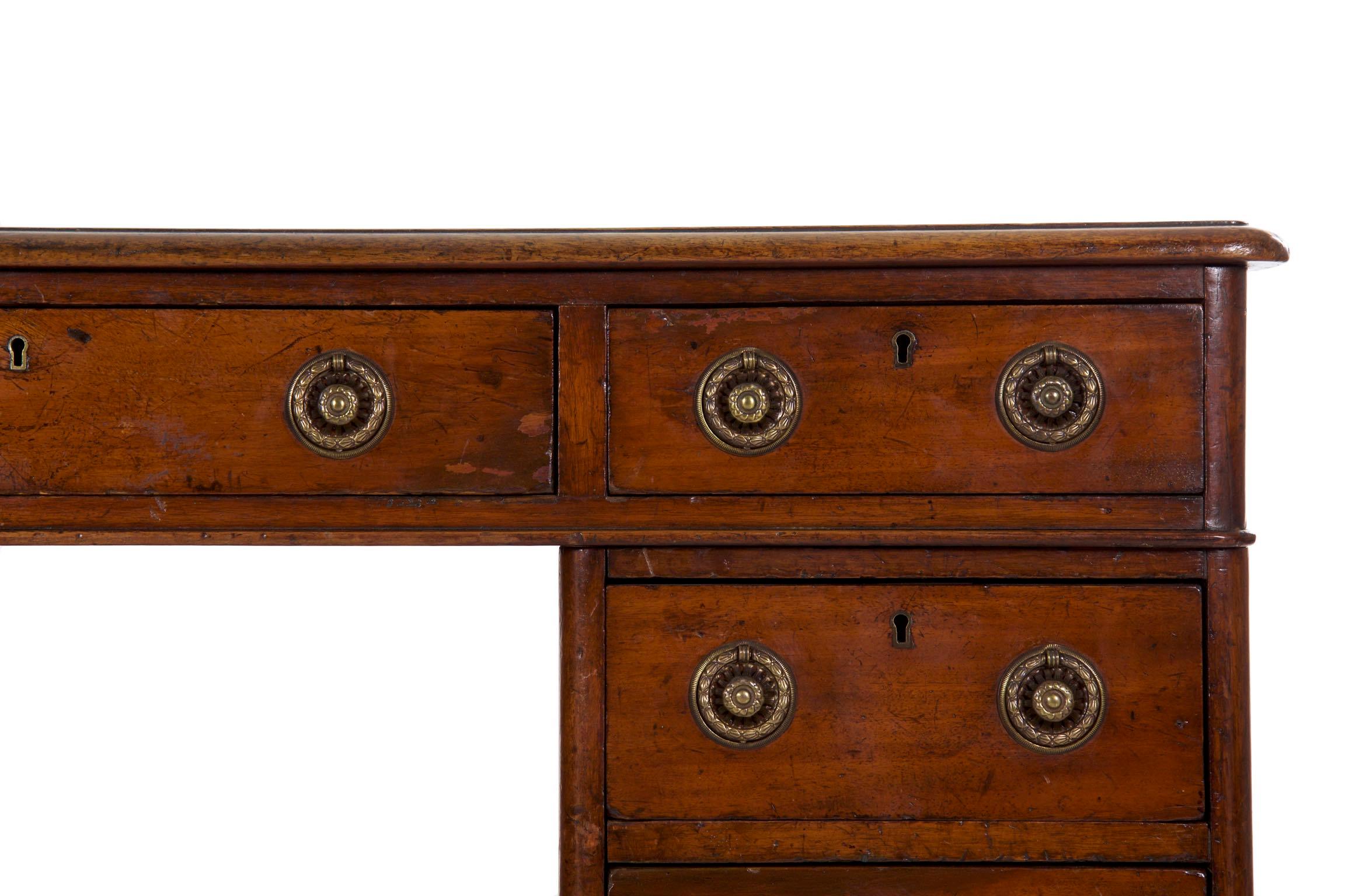 19th Century English Victorian Mahogany Leather Antique Pedestal Desk 2