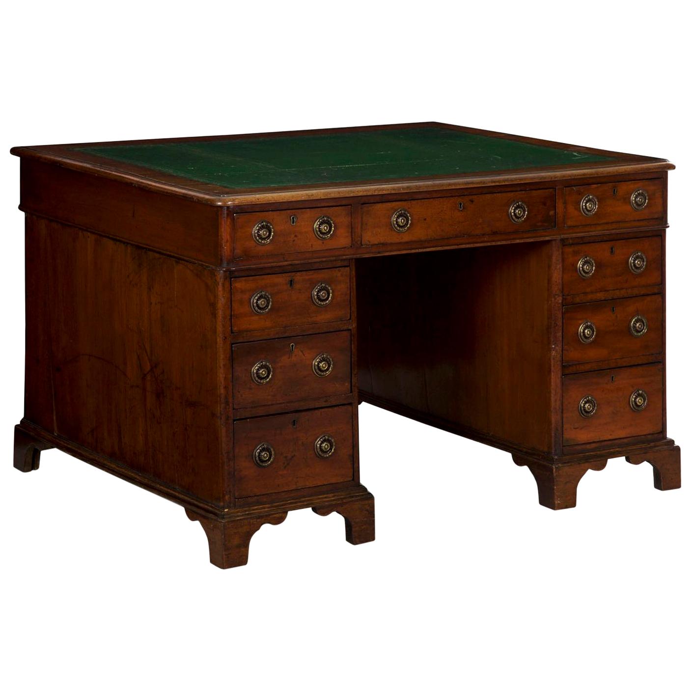 19th Century English Victorian Mahogany Leather Antique Pedestal Desk