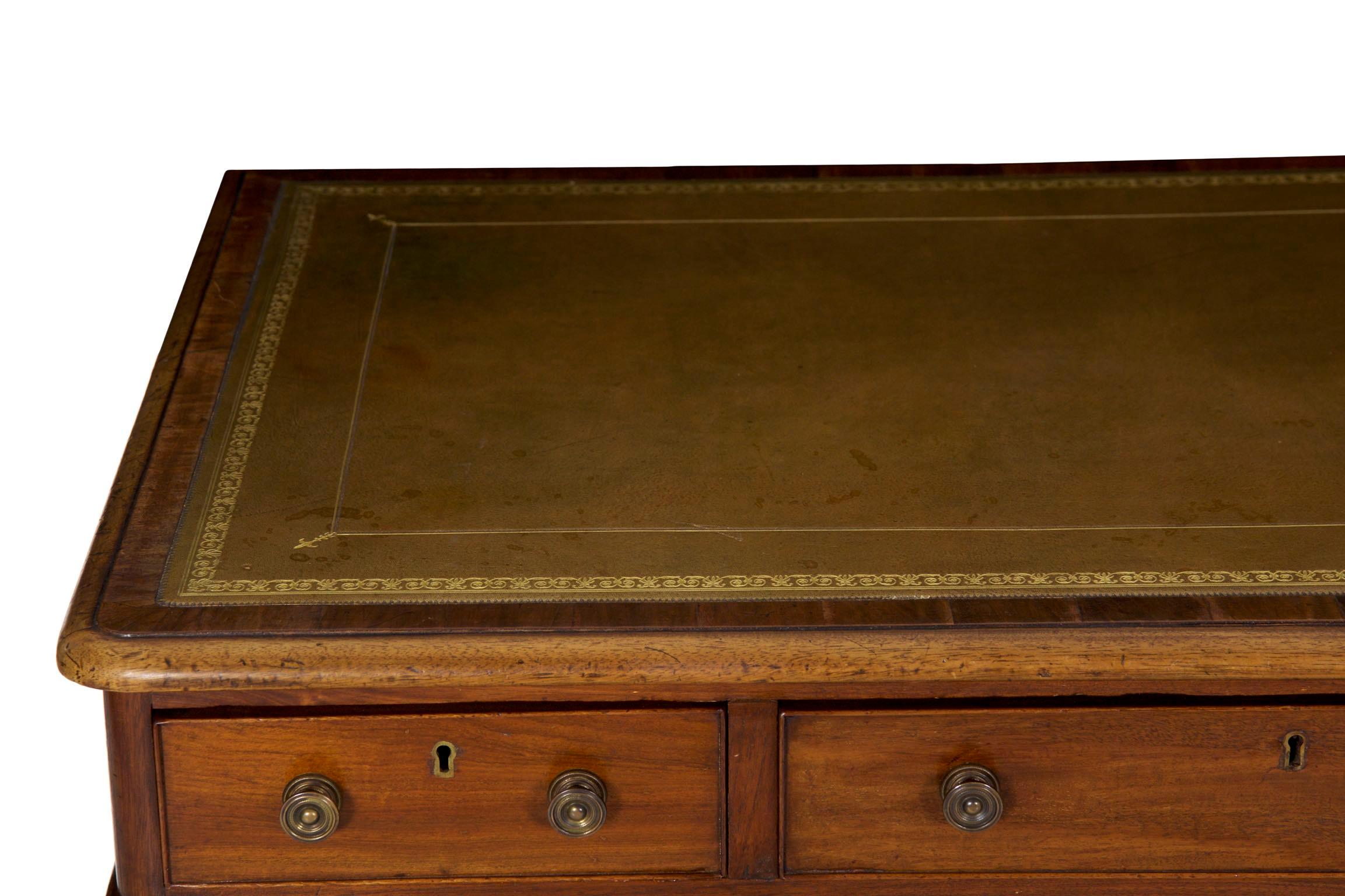 19th Century English Victorian Mahogany Leather Pedestal Writing Desk im Zustand „Gut“ in Shippensburg, PA