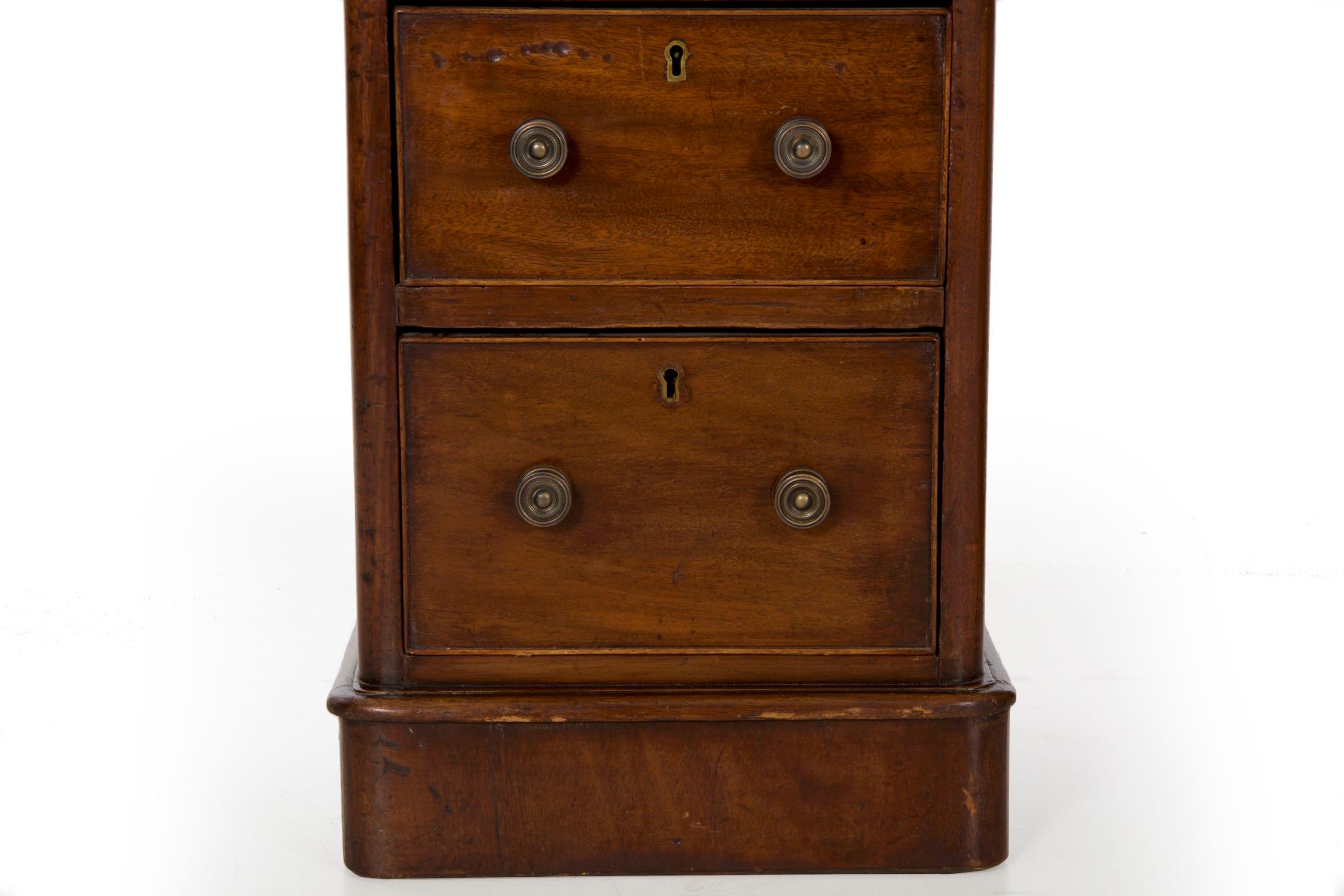 19th Century English Victorian Mahogany Leather Pedestal Writing Desk 1