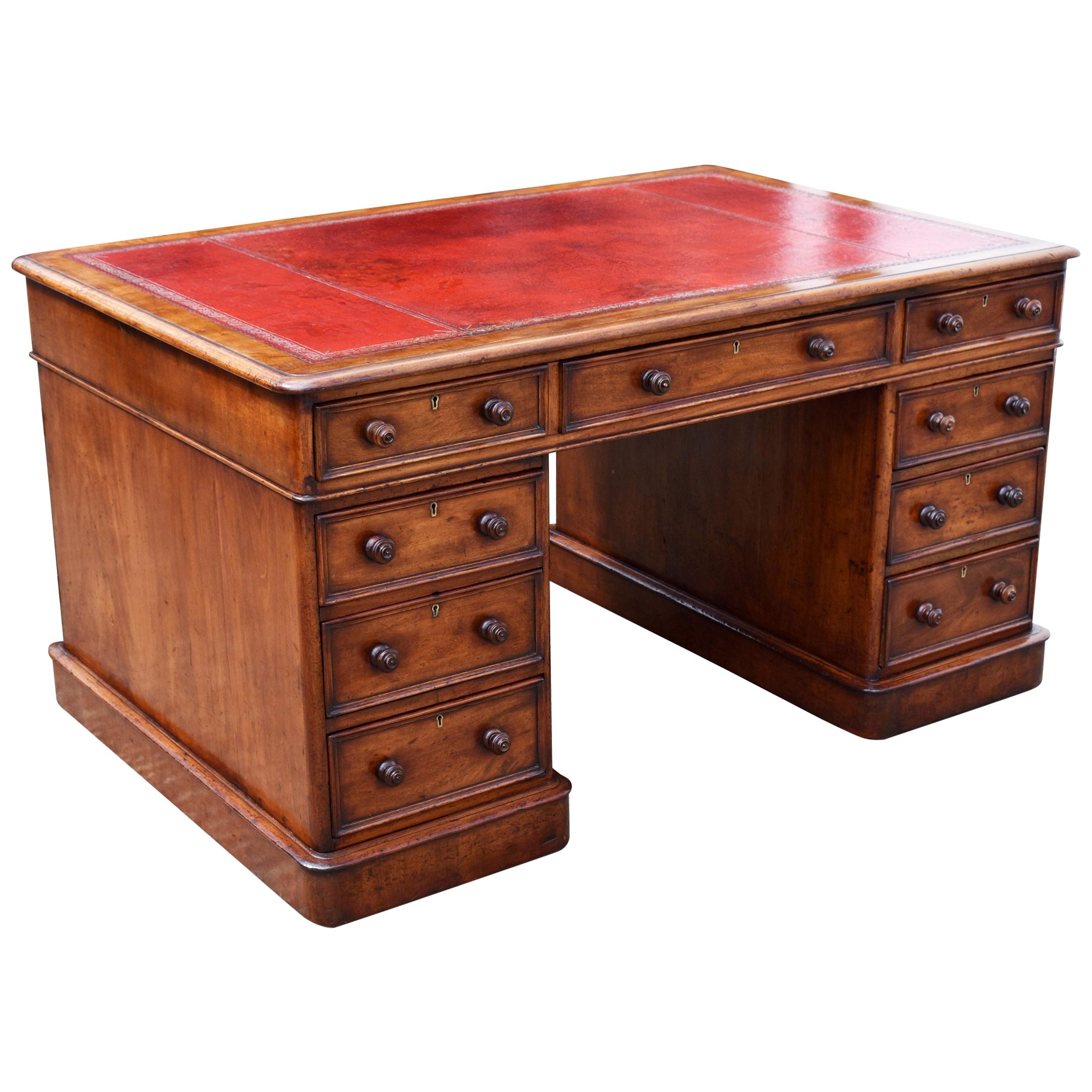 19th C. English Pedestal Partners Desk in Mahogany at 1stdibs