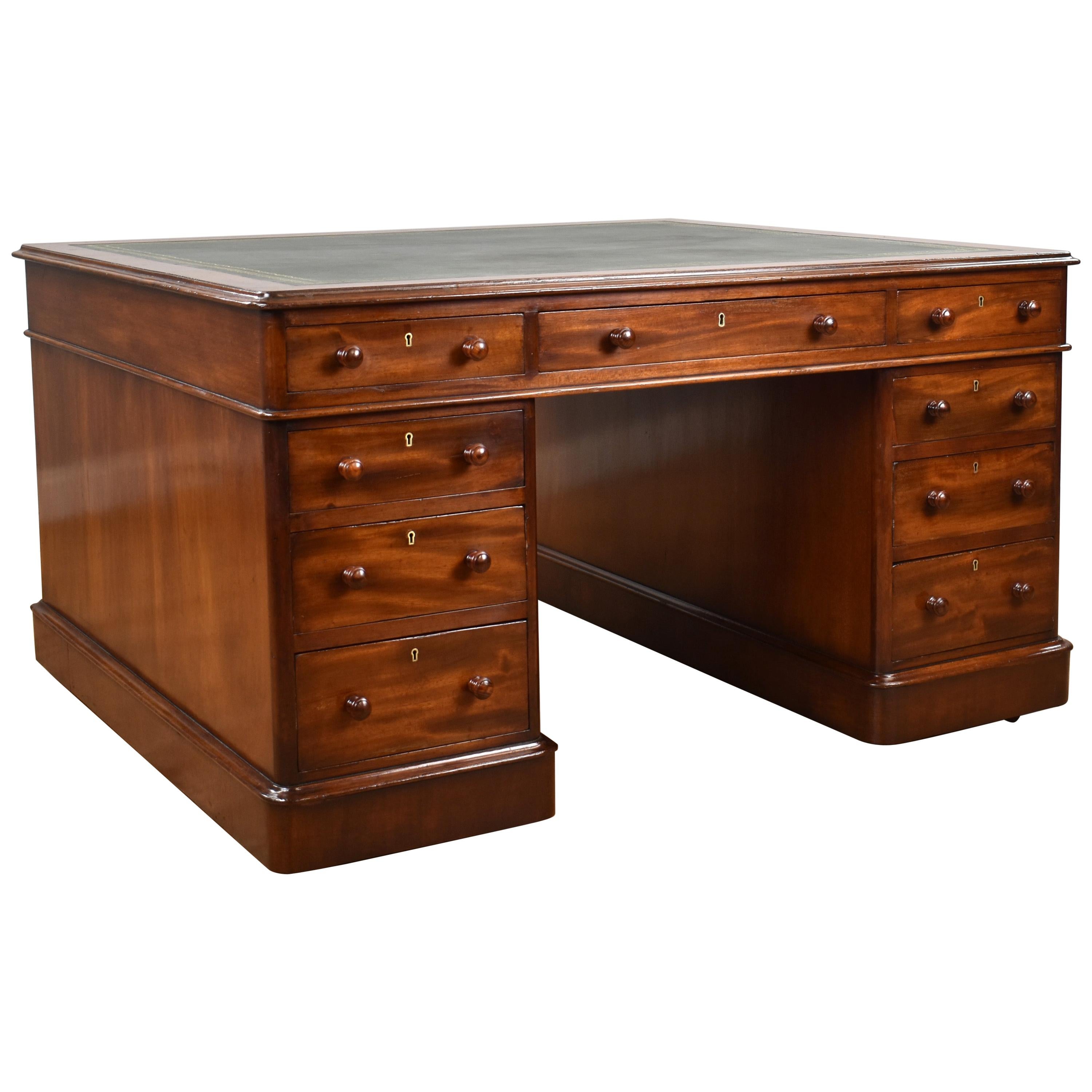 19th Century English Victorian Mahogany Partners Desk