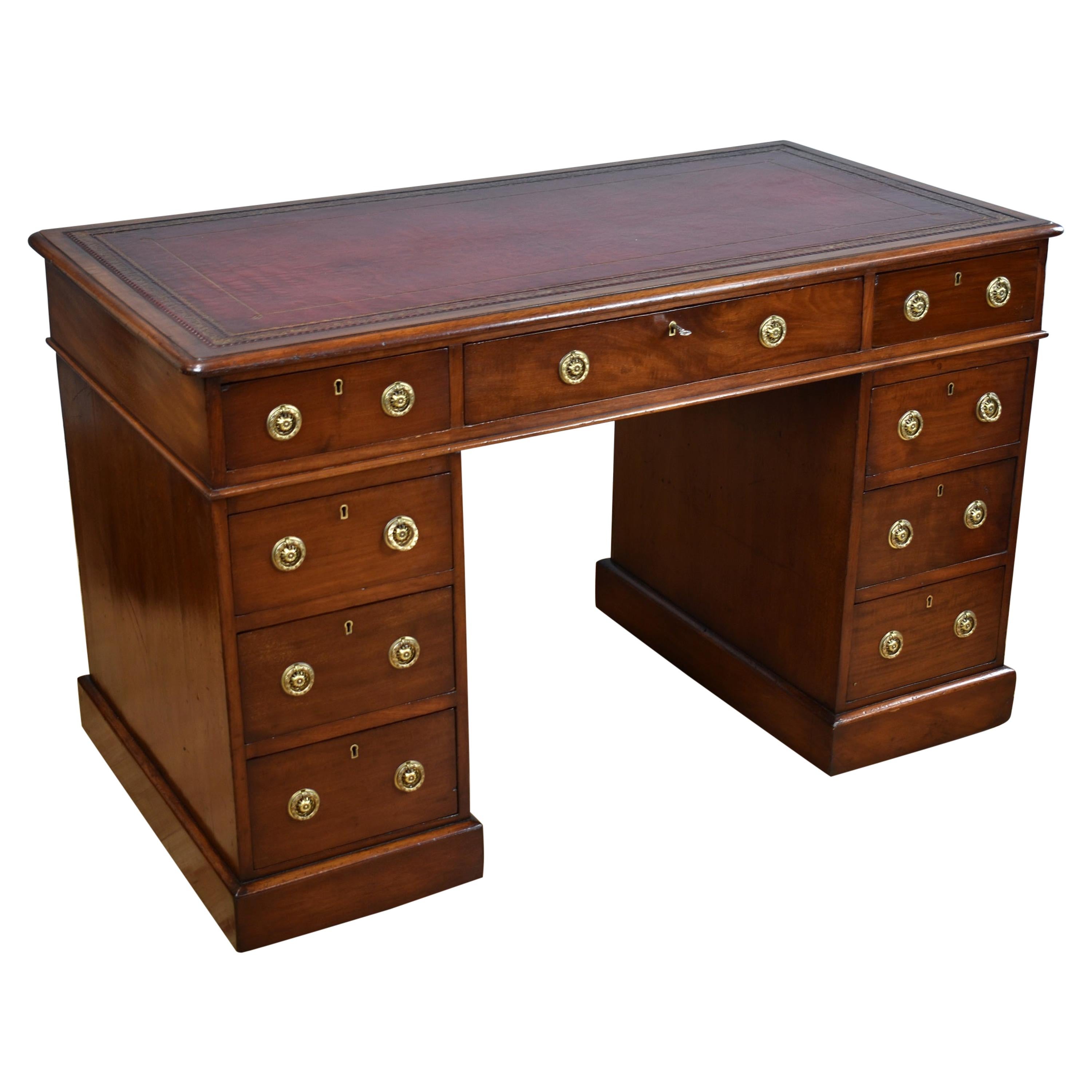 19th Century English Victorian Mahogany Pedestal Desk