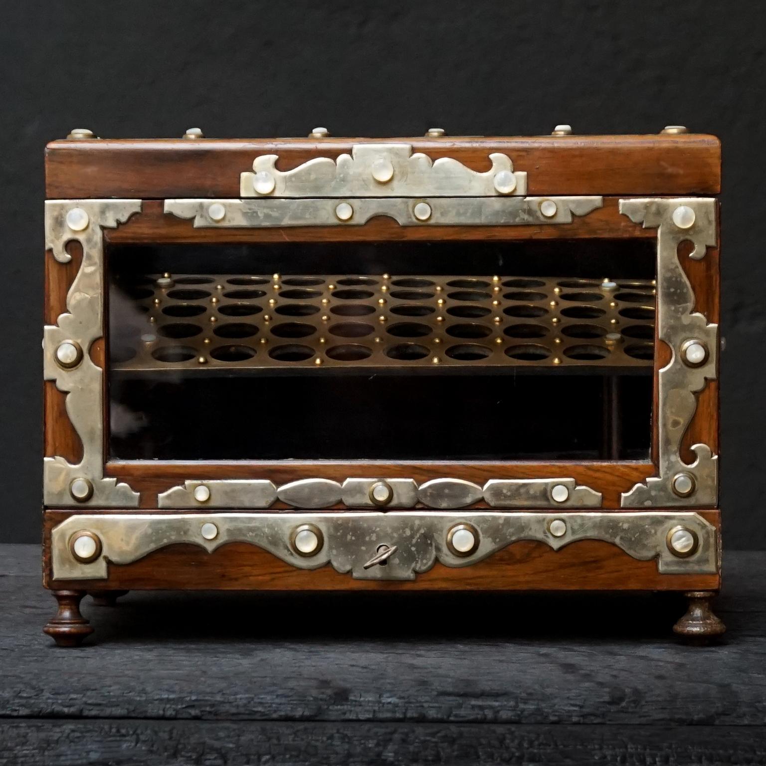 19th Century English Victorian Mahogany Veneer Cigar Box Humidor 4