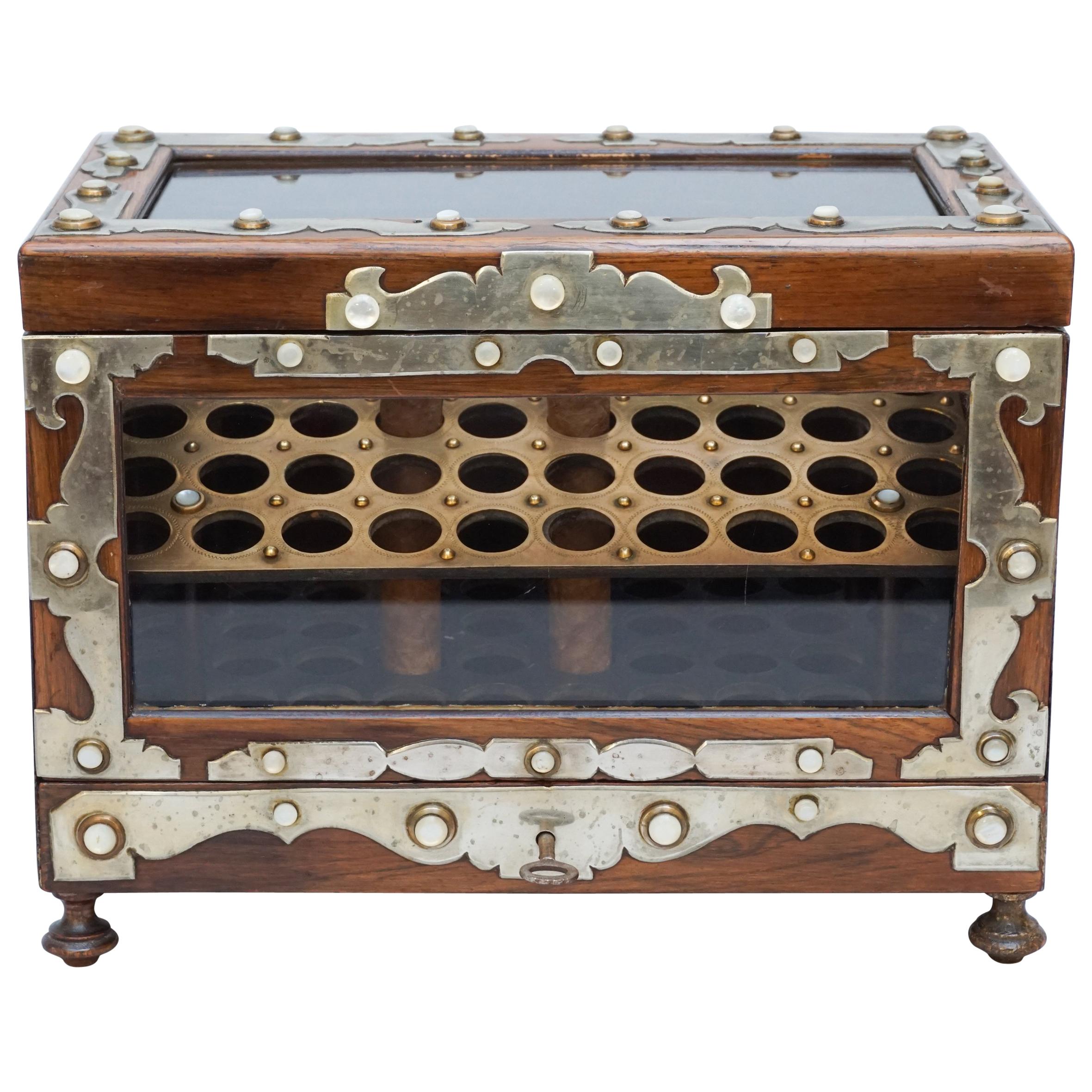 19th Century English Victorian Mahogany Veneer Cigar Box Humidor