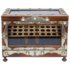 Antique 19th Century English Victorian Mahogany Veneer Cigar Box Humidor