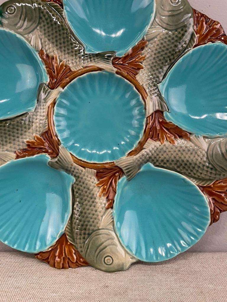 19th Century English Victorian Majolica Oyster Plate Signed Minton For