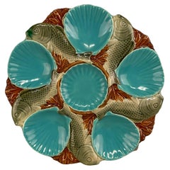 19th Century English Victorian Majolica Oyster Plate Signed Minton