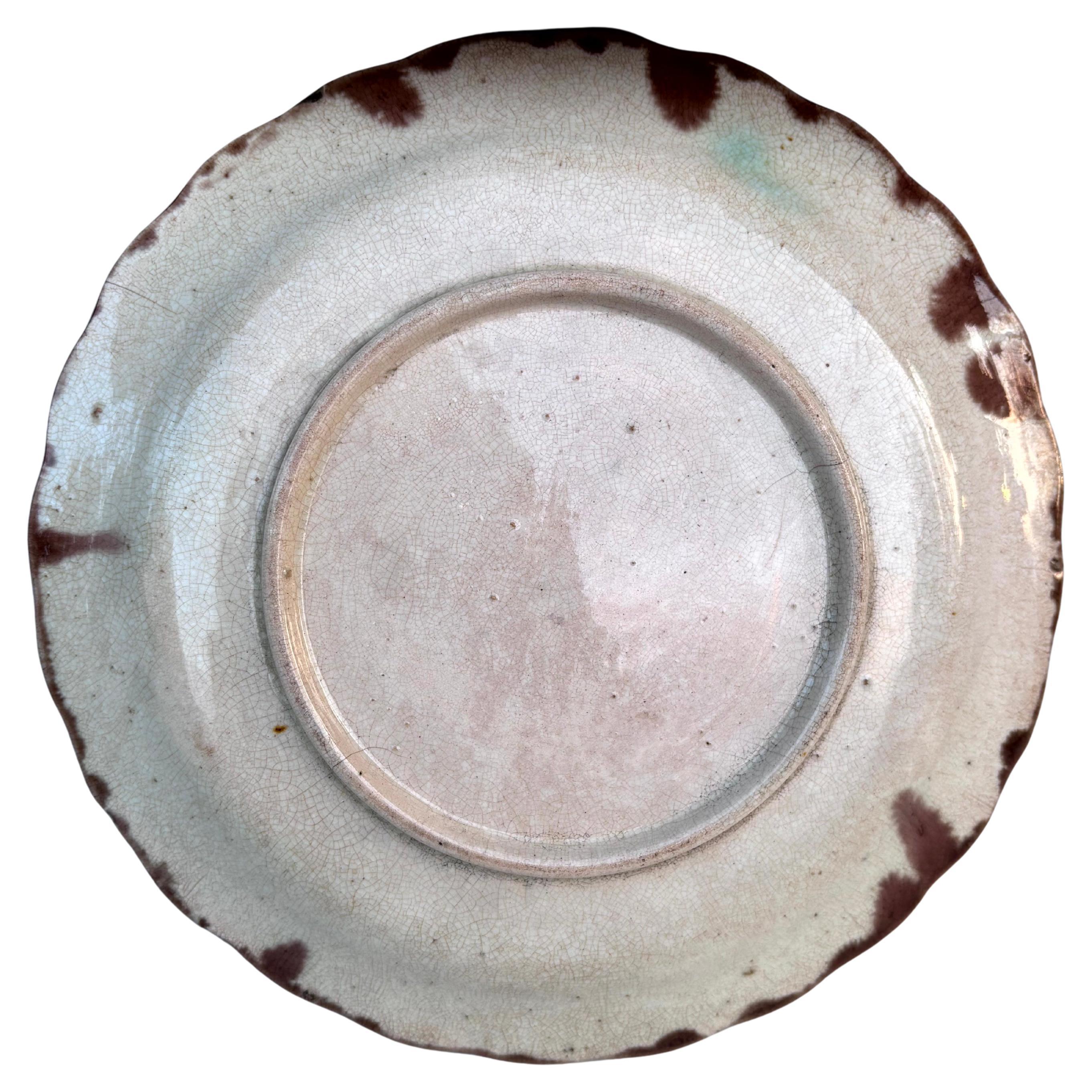 Ceramic 19th Century English Victorian Majolica Sunflower Plate For Sale