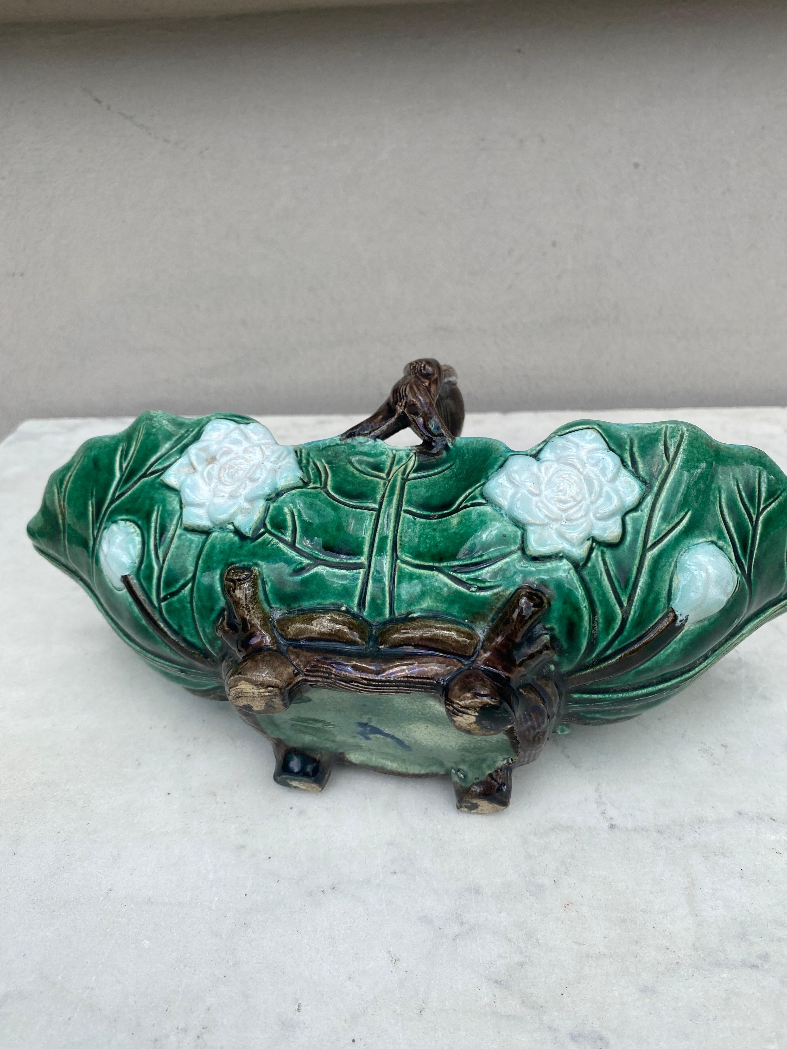 Victorian 19th Century English Majolica Water Lily Basket Joseph Holdcroft