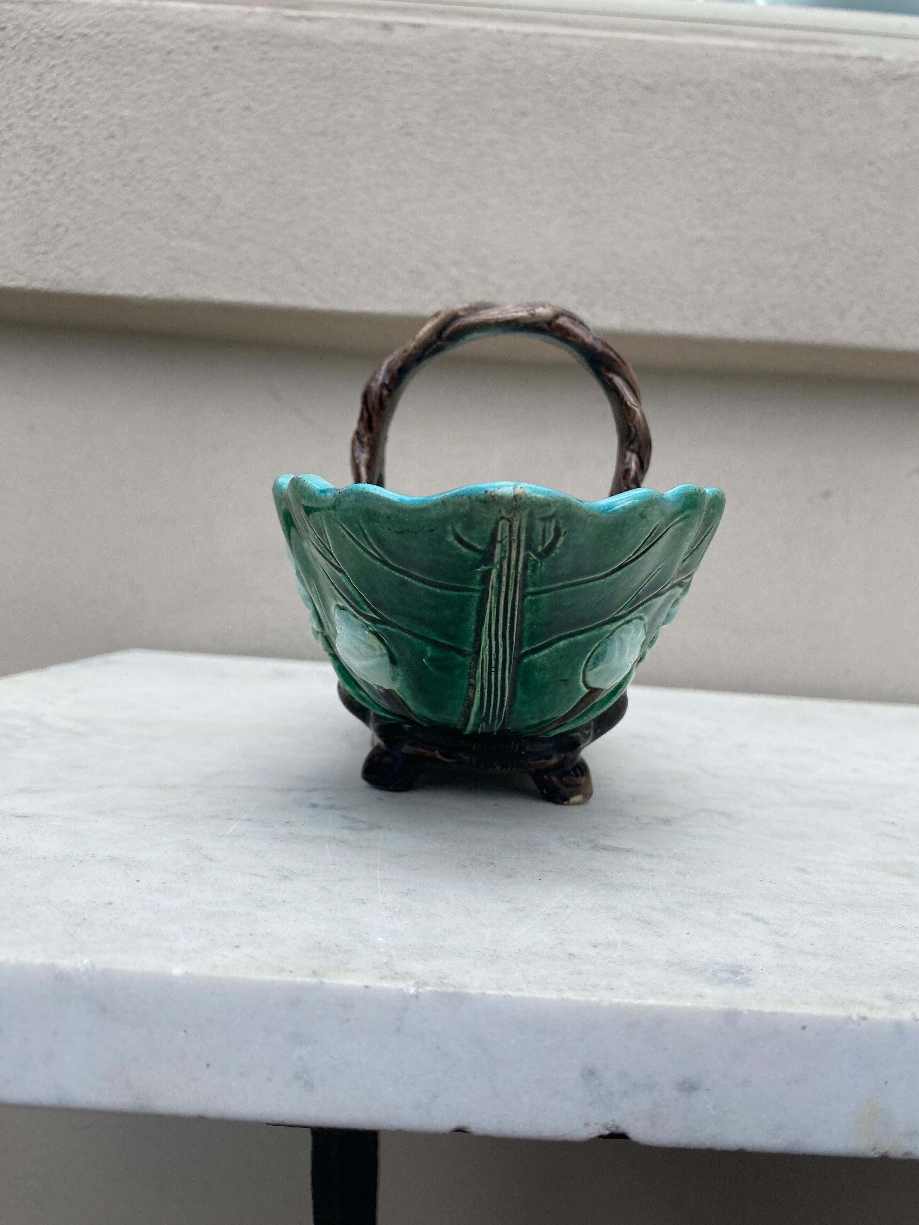 Ceramic 19th Century English Majolica Water Lily Basket Joseph Holdcroft