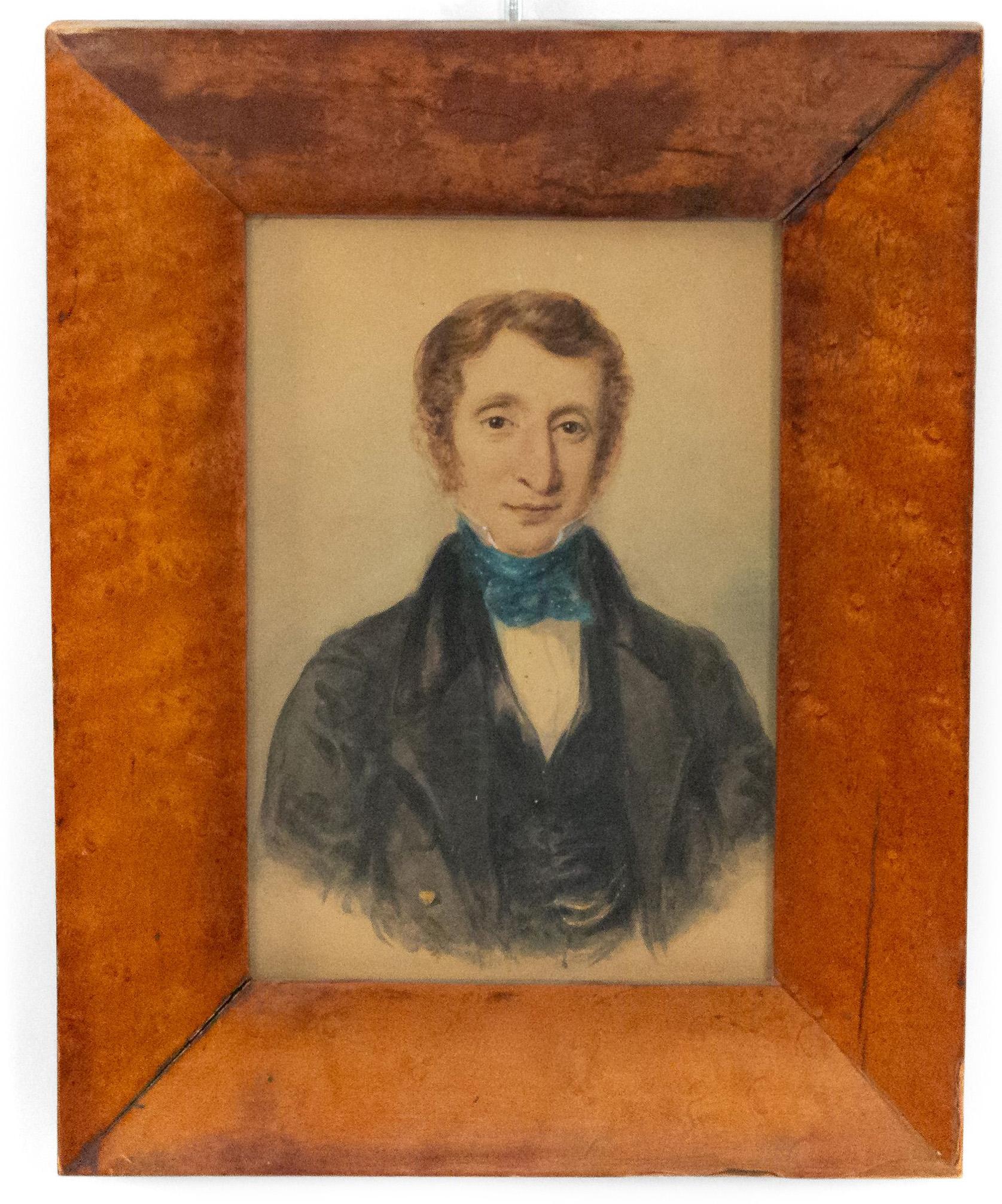 19th Century English Victorian Male Watercolor Portrait In Good Condition For Sale In New York, NY