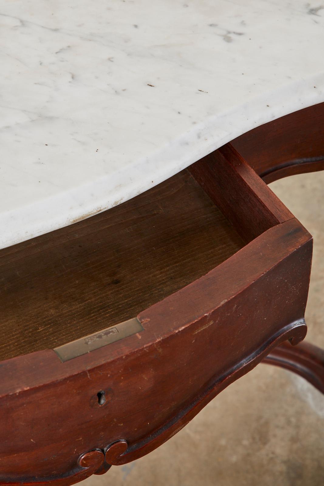 19th Century English Victorian Marble-Top Library Writing Table For Sale 8