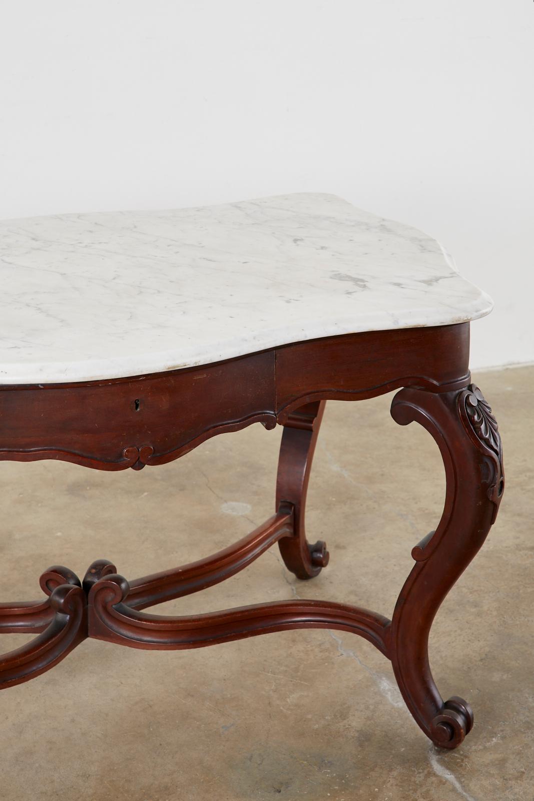 19th Century English Victorian Marble-Top Library Writing Table For Sale 3