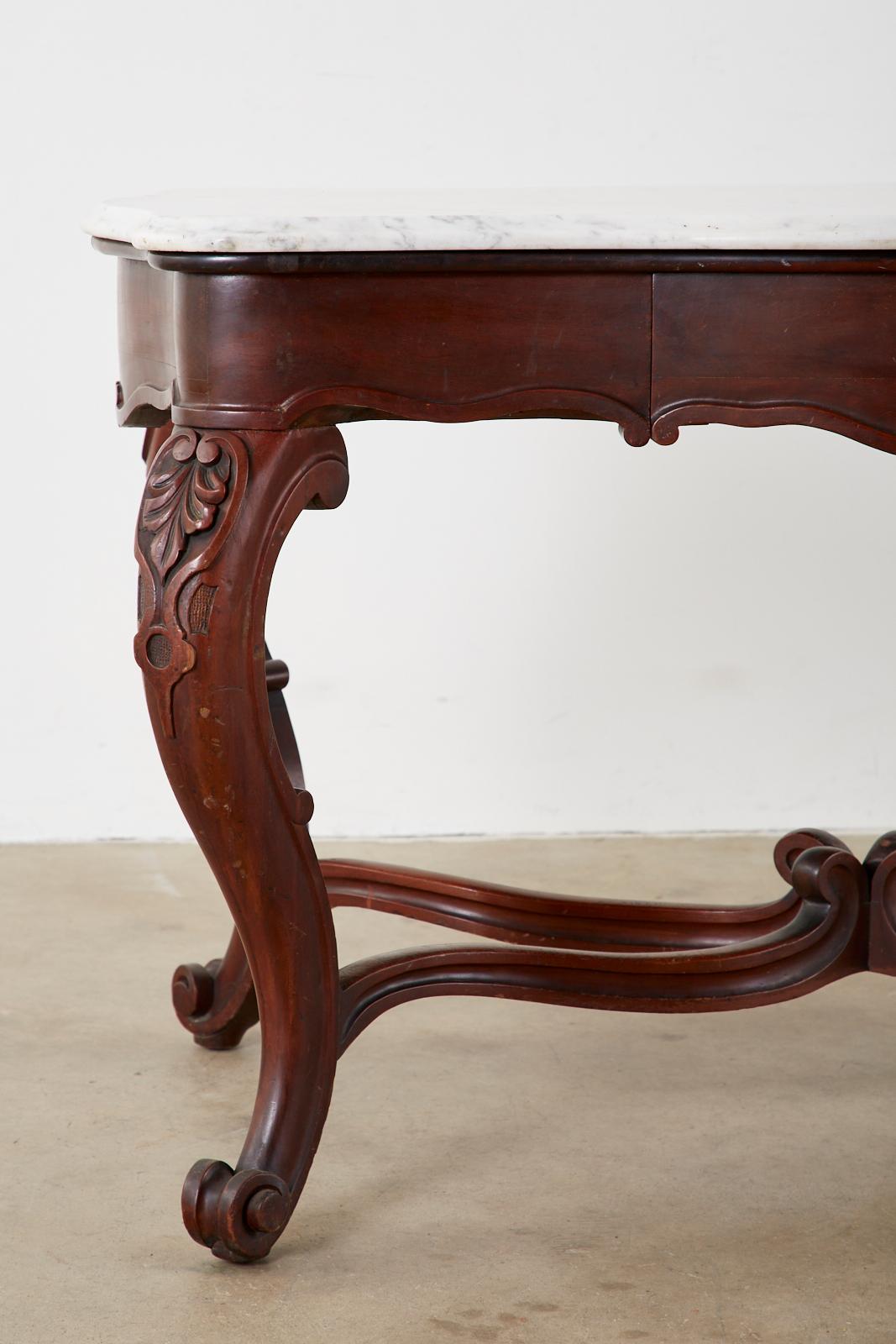 19th Century English Victorian Marble-Top Library Writing Table For Sale 4