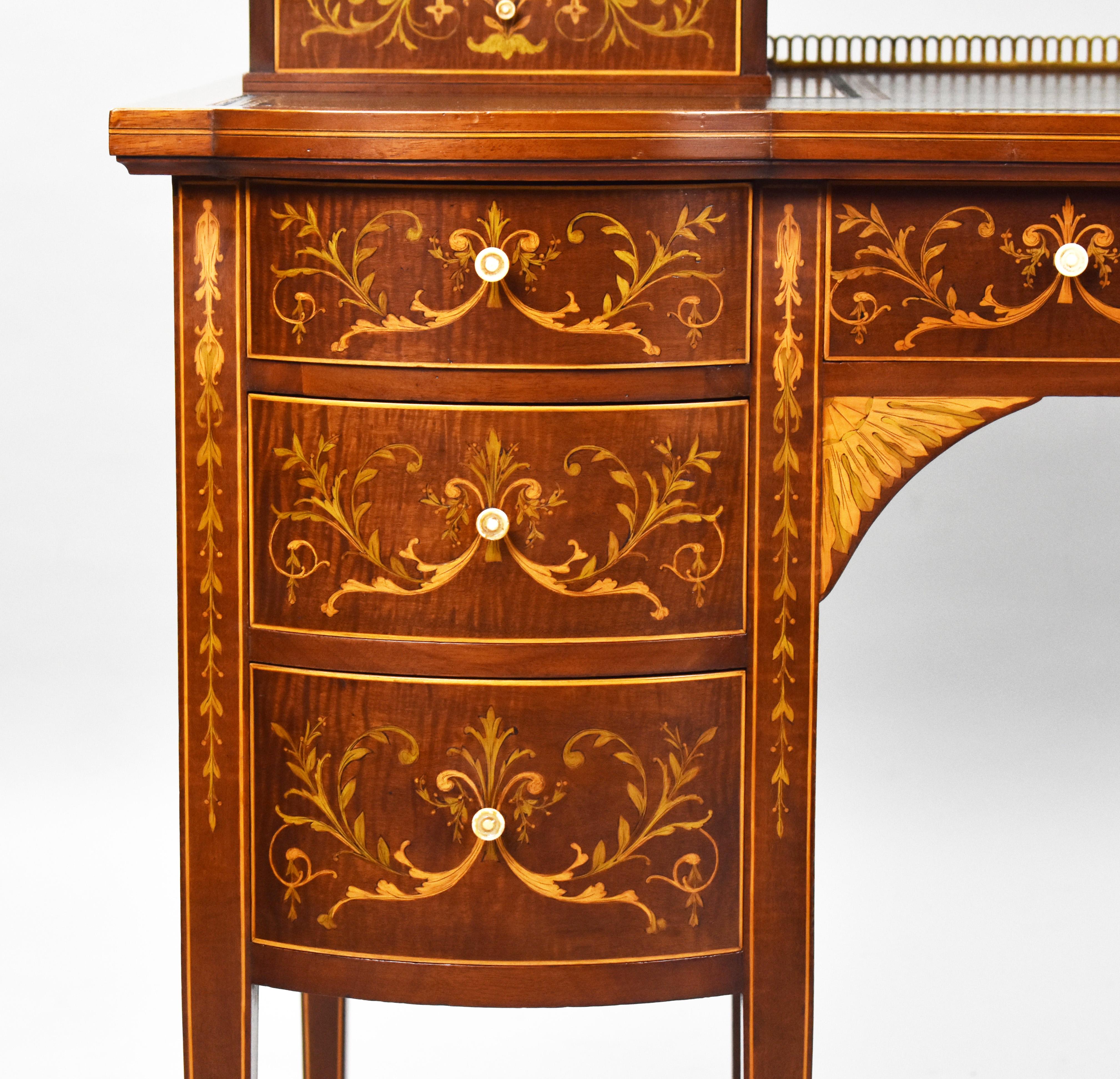 19th Century English Victorian Marquetry Inlaid Carlton House Desk For Sale 3