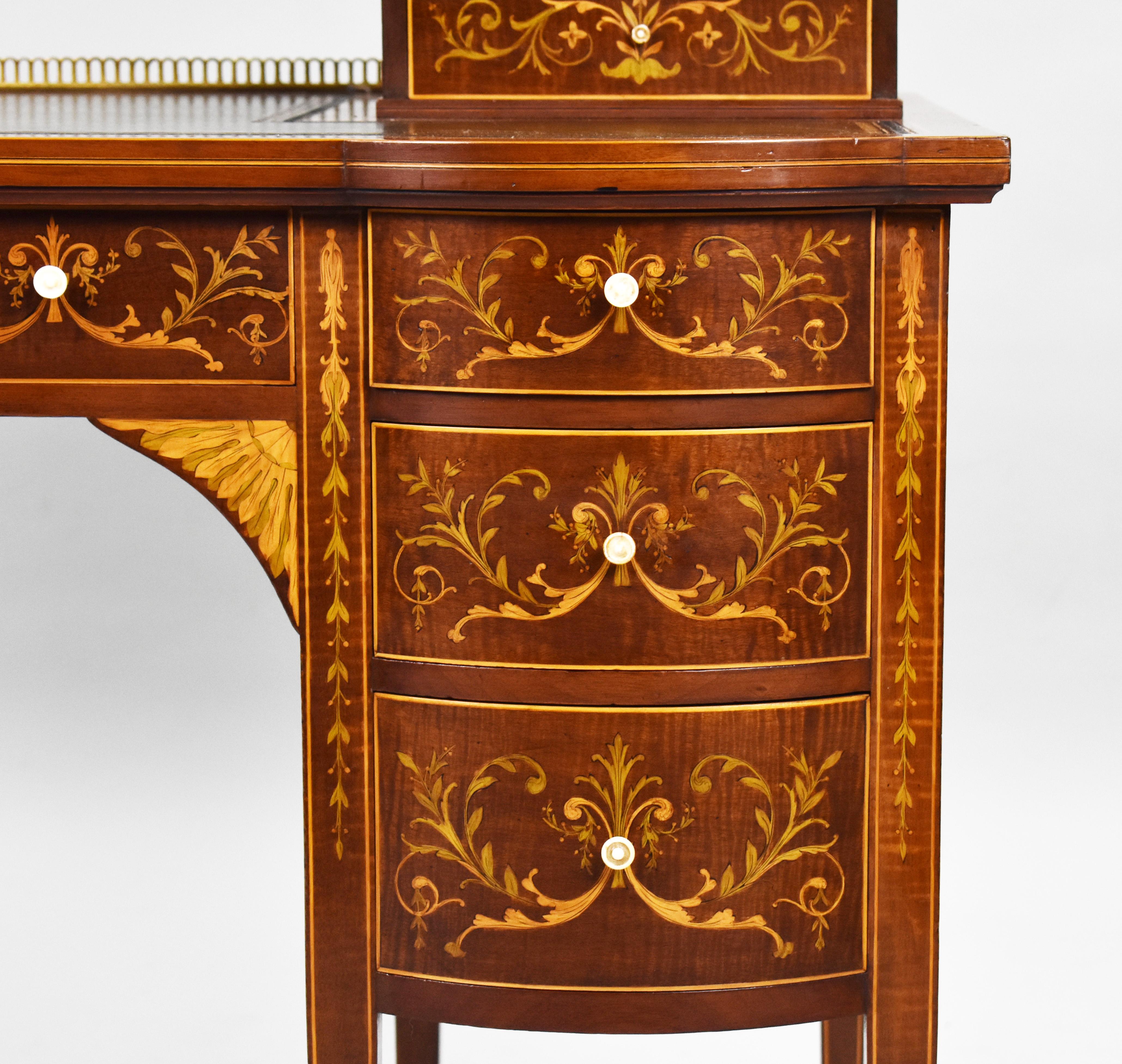 19th Century English Victorian Marquetry Inlaid Carlton House Desk For Sale 4