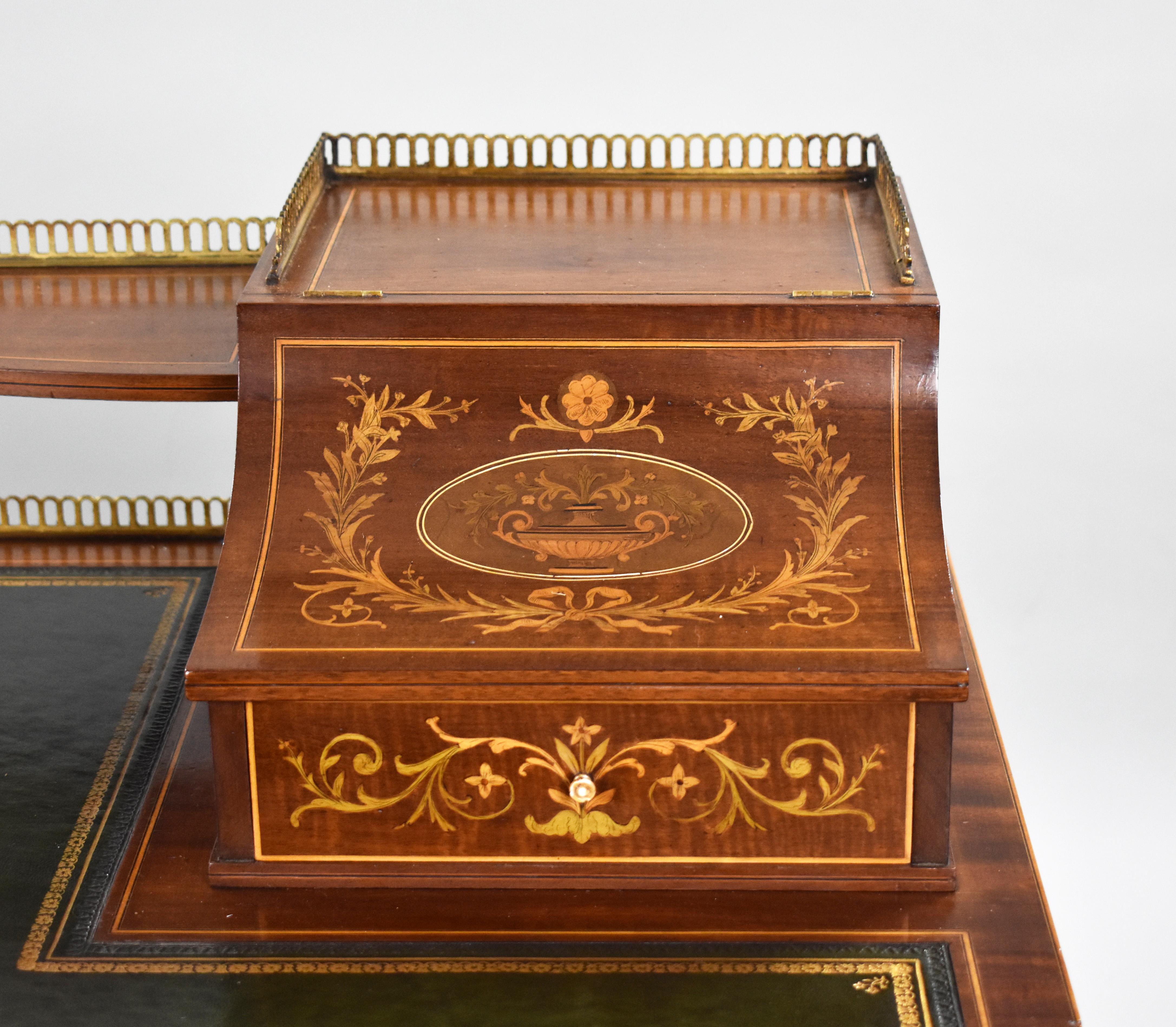 19th Century English Victorian Marquetry Inlaid Carlton House Desk For Sale 8