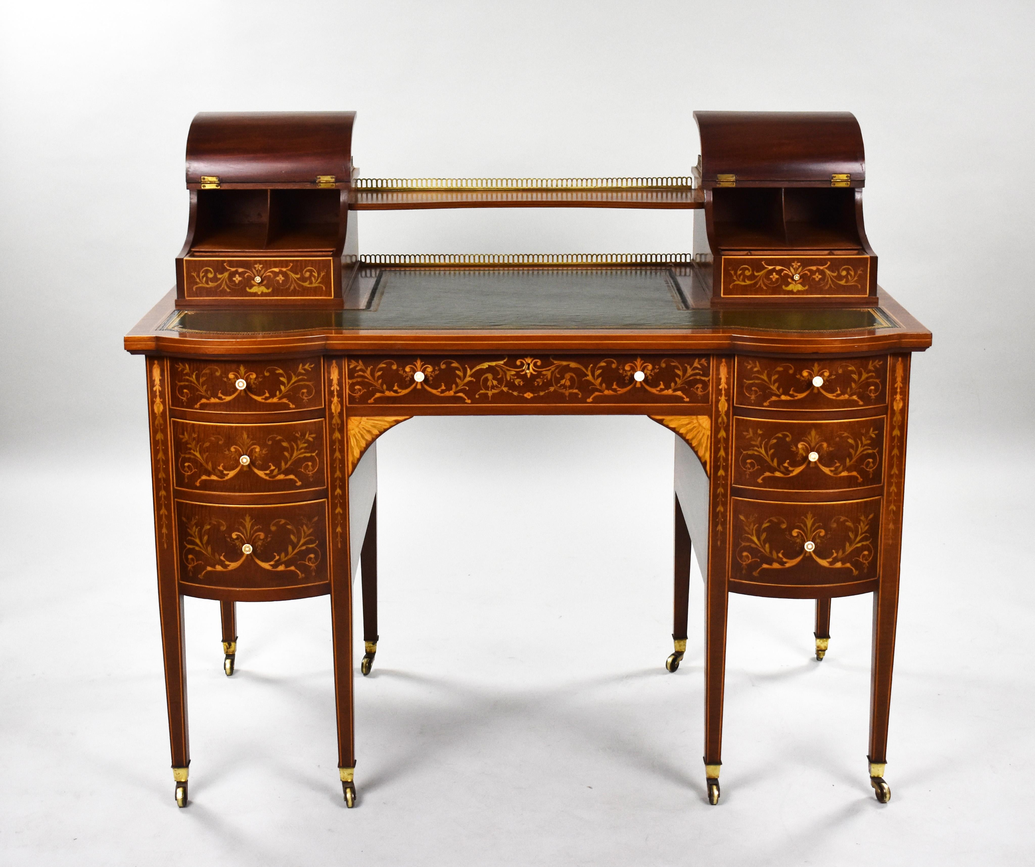 19th Century English Victorian Marquetry Inlaid Carlton House Desk For Sale 12