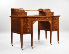 19th Century English Victorian Marquetry Inlaid Carlton House Desk